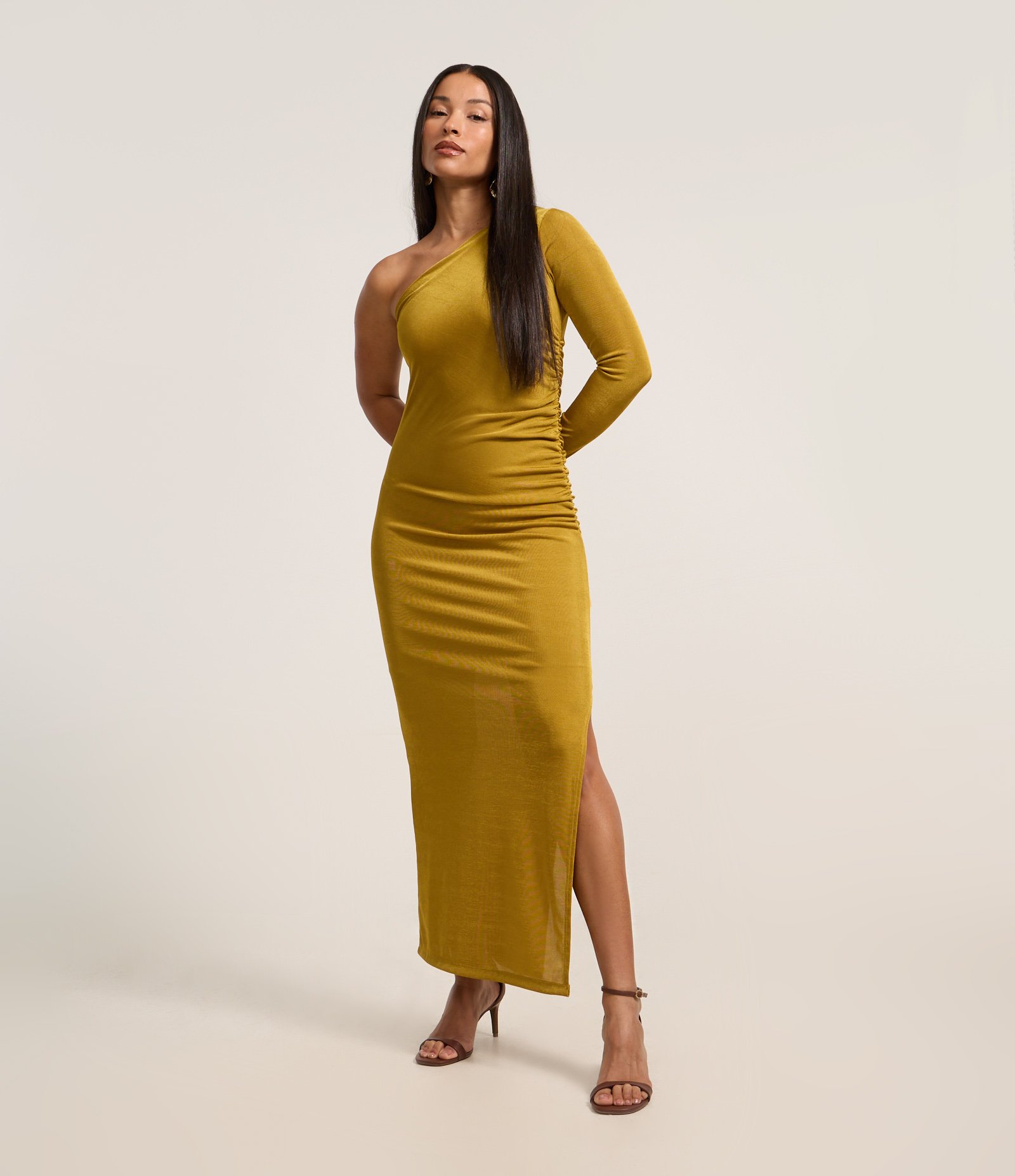 Vestido New Midi em Ribana com Decote Ombro Só Verde 2