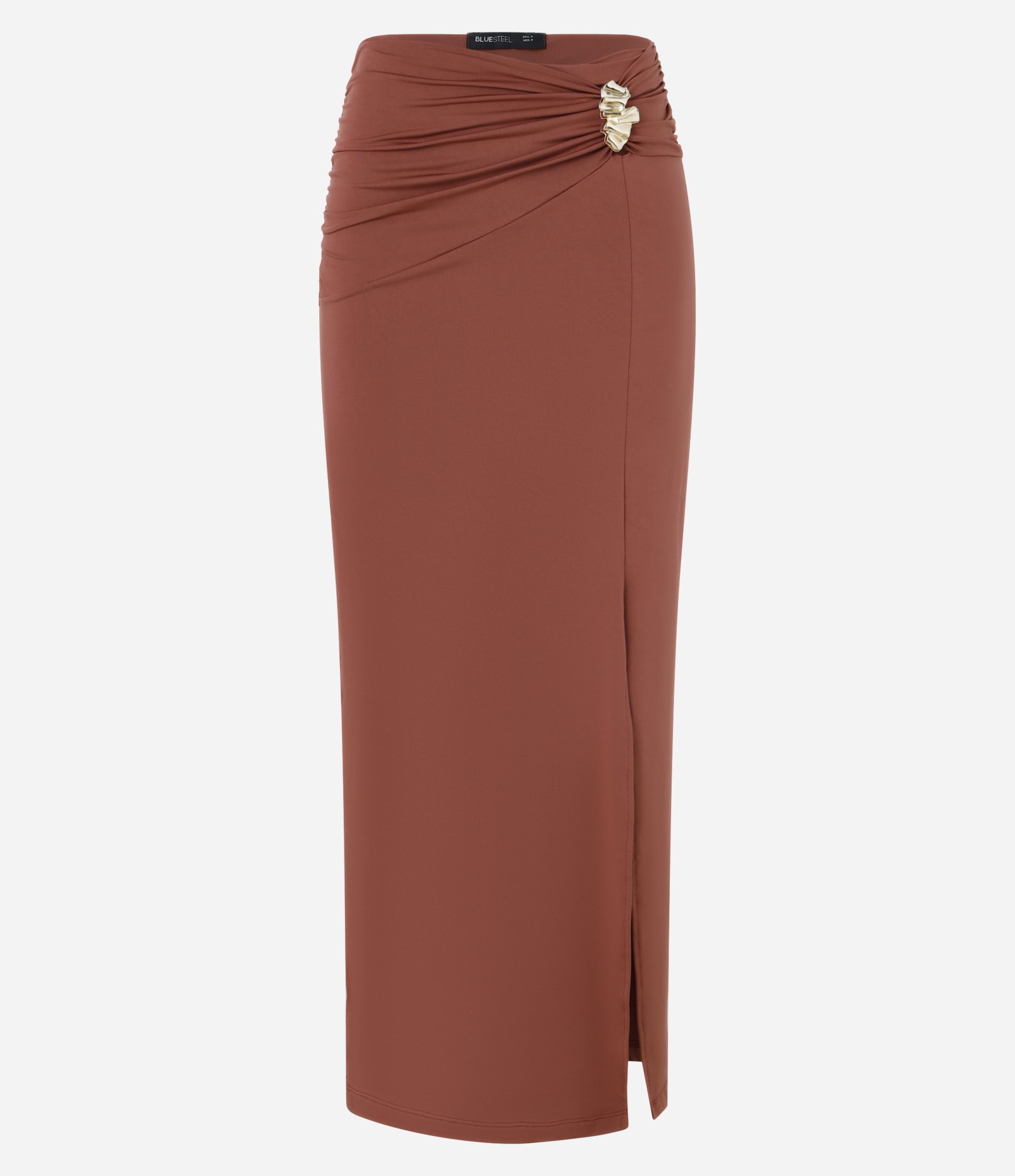 Saia New Midi com Aviamento Frontal e Fenda Marrom 6