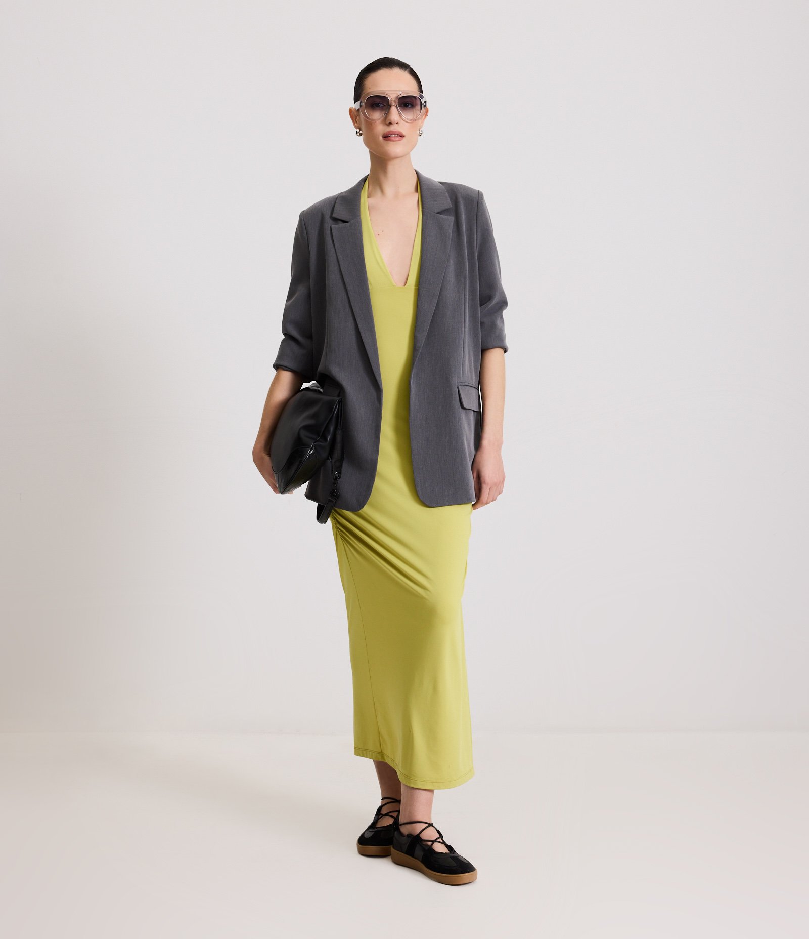 Vestido New Midi em Jersey com Drapeados Laterais Verde 9