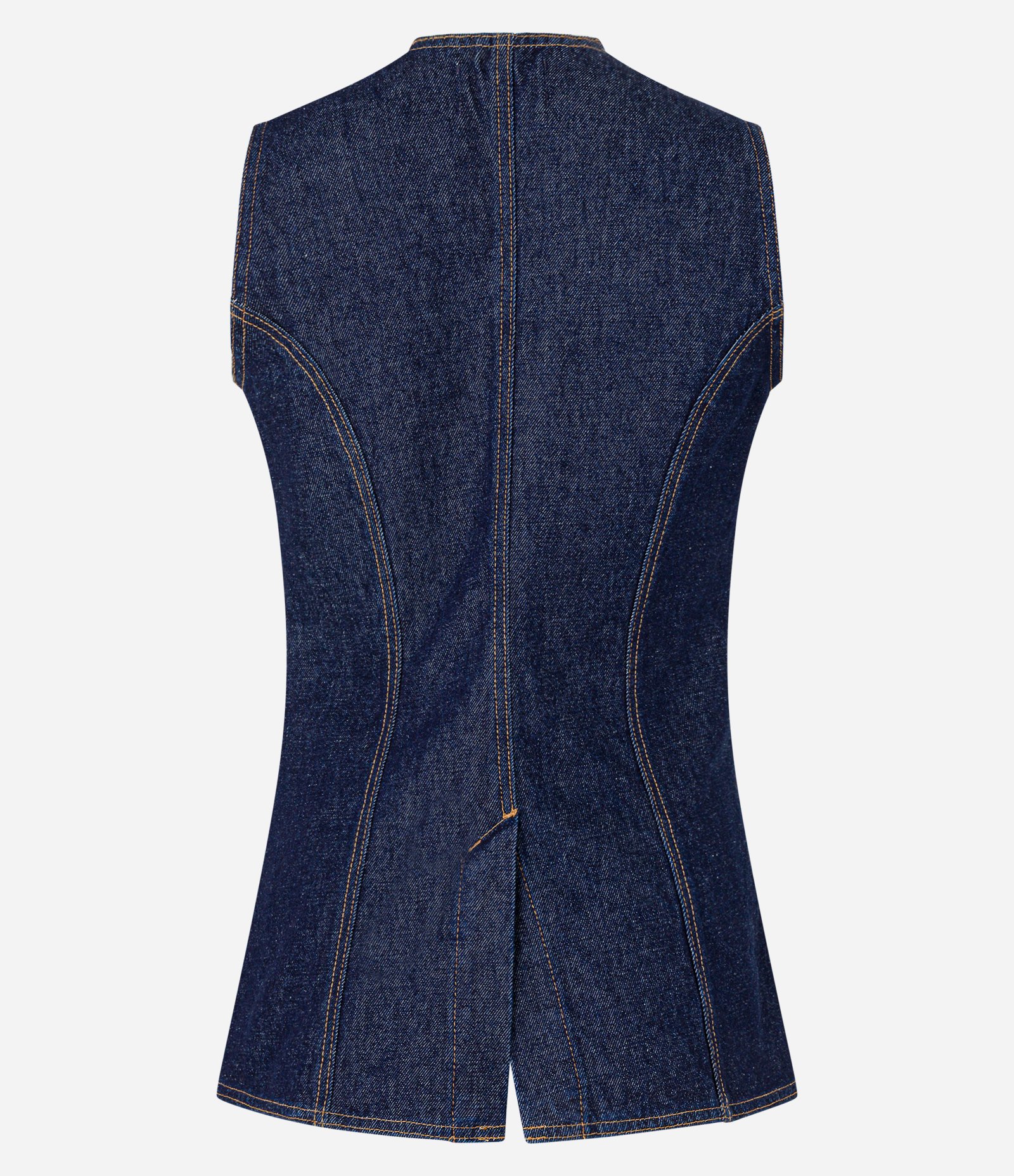 Colete Alongado em Jeans Cinturado com Botões Escuro 6