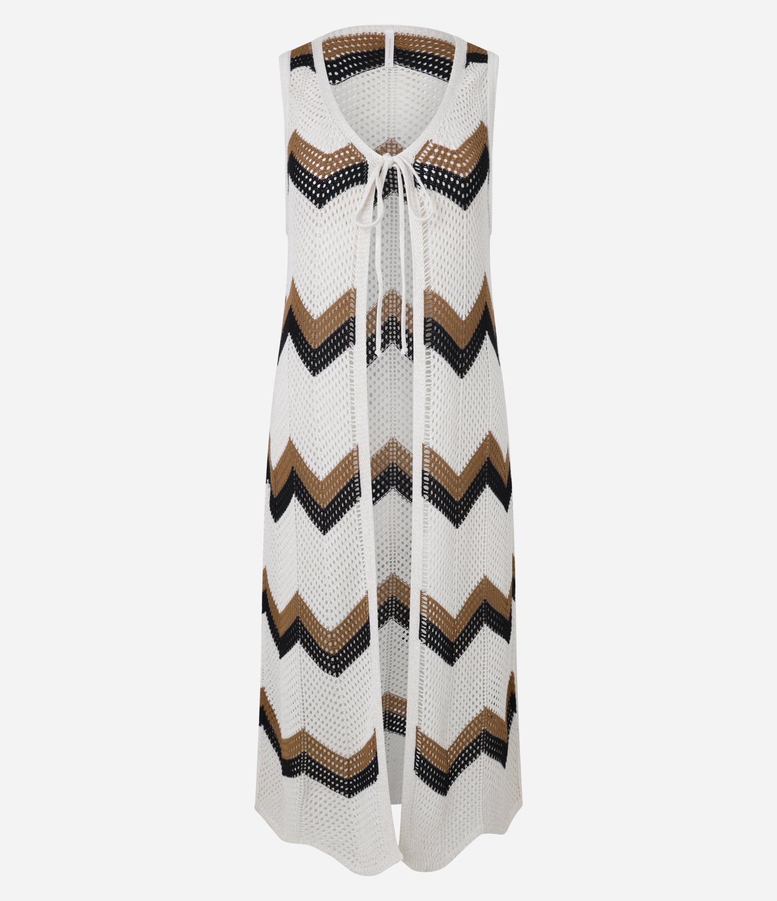 Saída de Praia Kimono Alongado com Efeito Crochê Zig Zag Off White 5