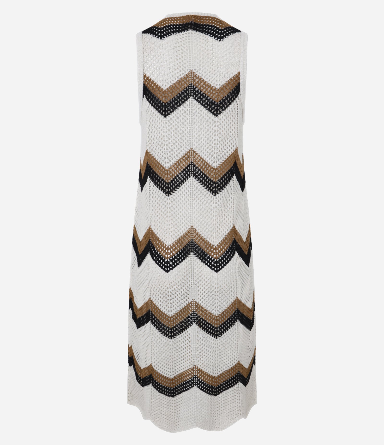 Saída de Praia Kimono Alongado com Efeito Crochê Zig Zag Off White 7