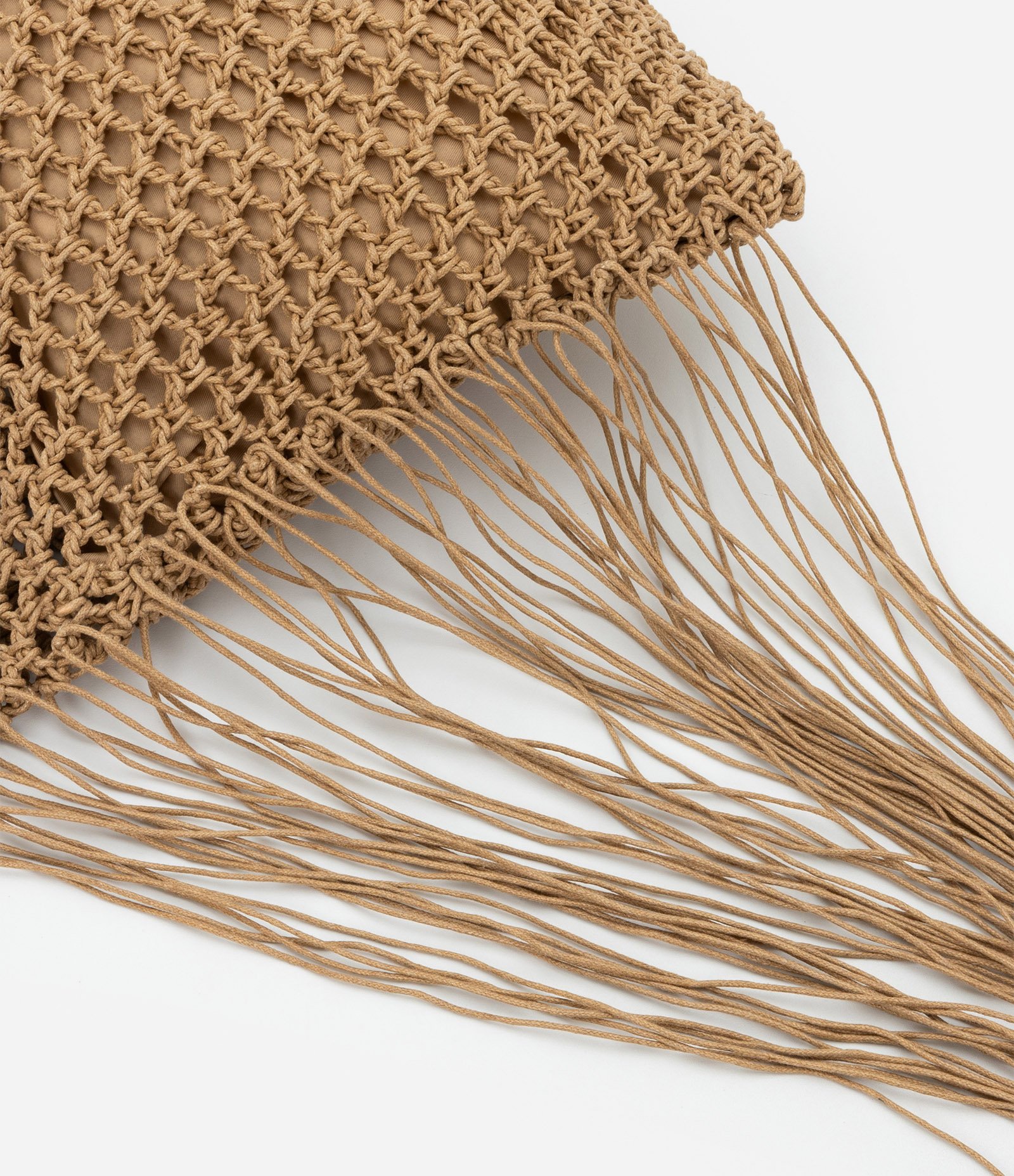 Bolsa Hobo Grande com Efeito Macramê e Alça de PU Bege 8