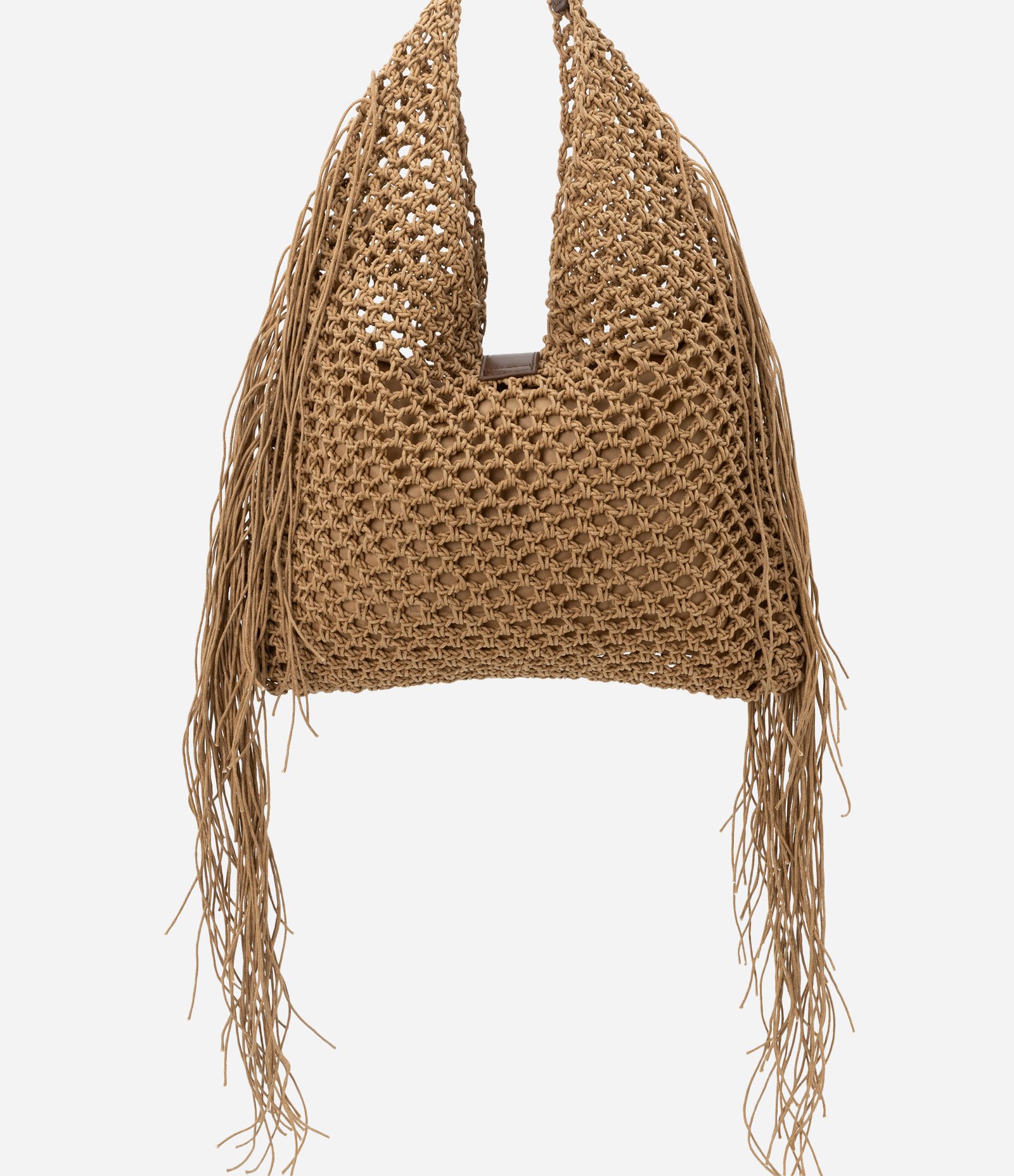 Bolsa Hobo Grande com Efeito Macramê e Alça de PU Bege 4