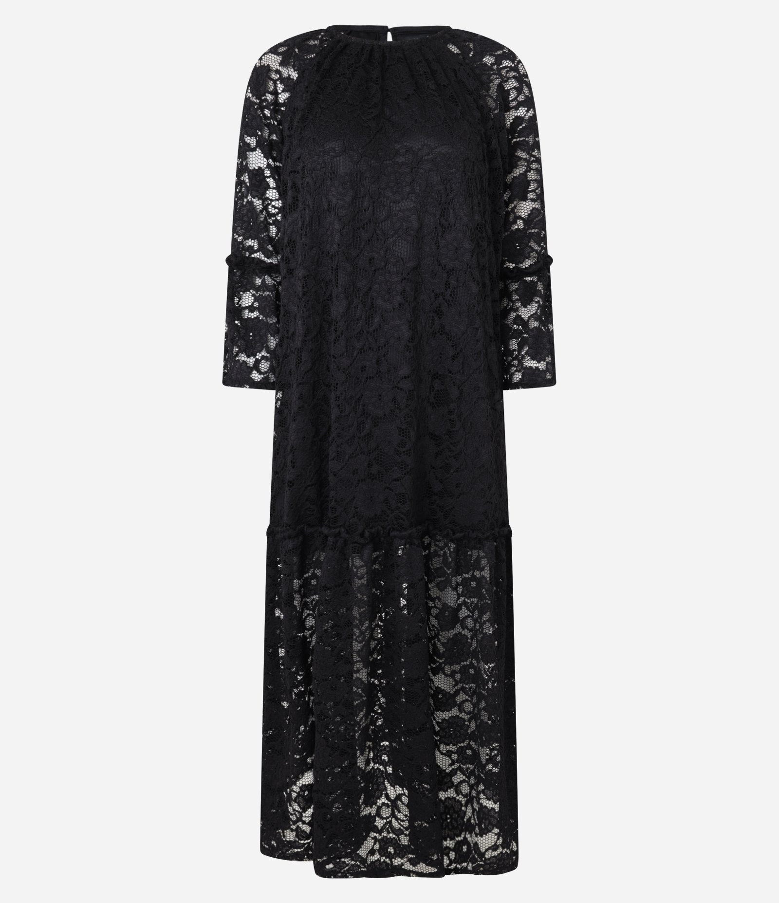 Vestido Boho Reto em Renda com Detalhes Transparentes Preto 5