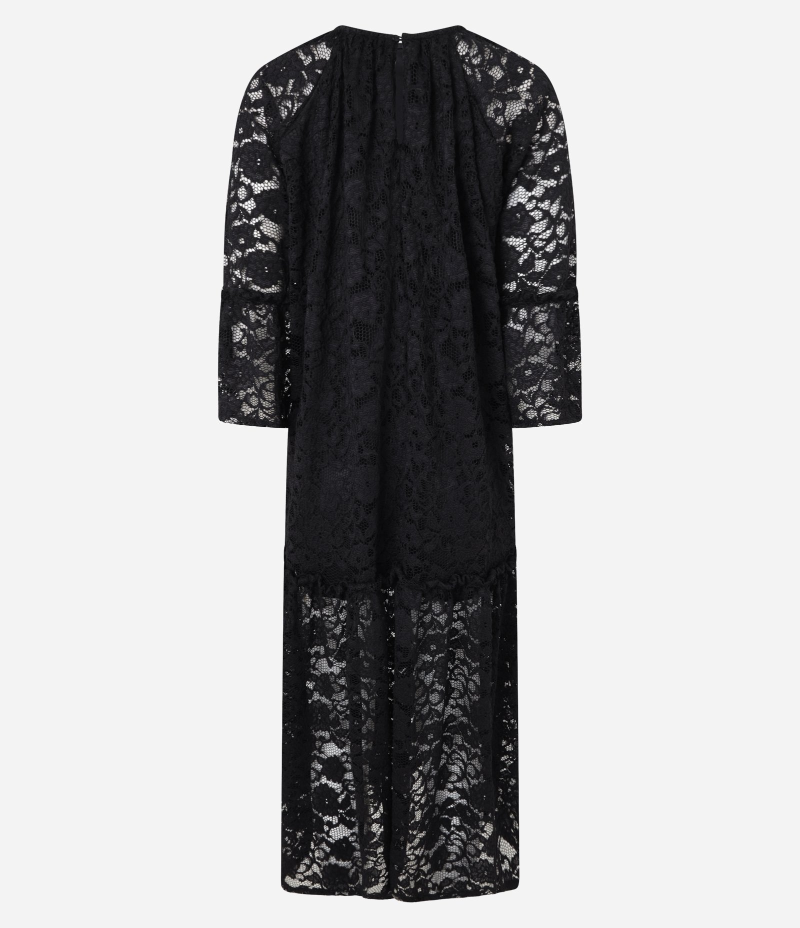 Vestido Boho Reto em Renda com Detalhes Transparentes Preto 7