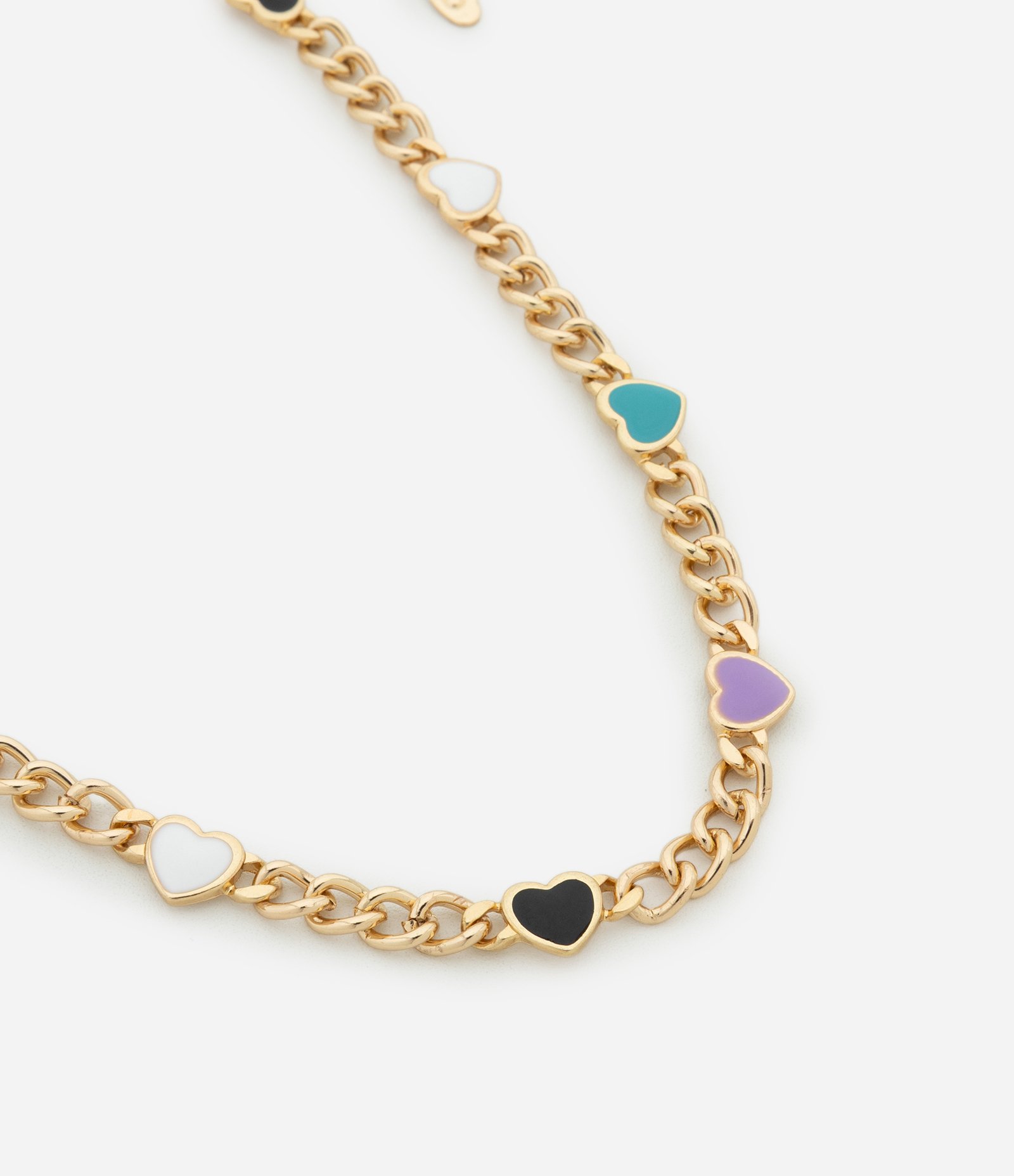 Colar Curto Esmaltado com Corações Dourado 1