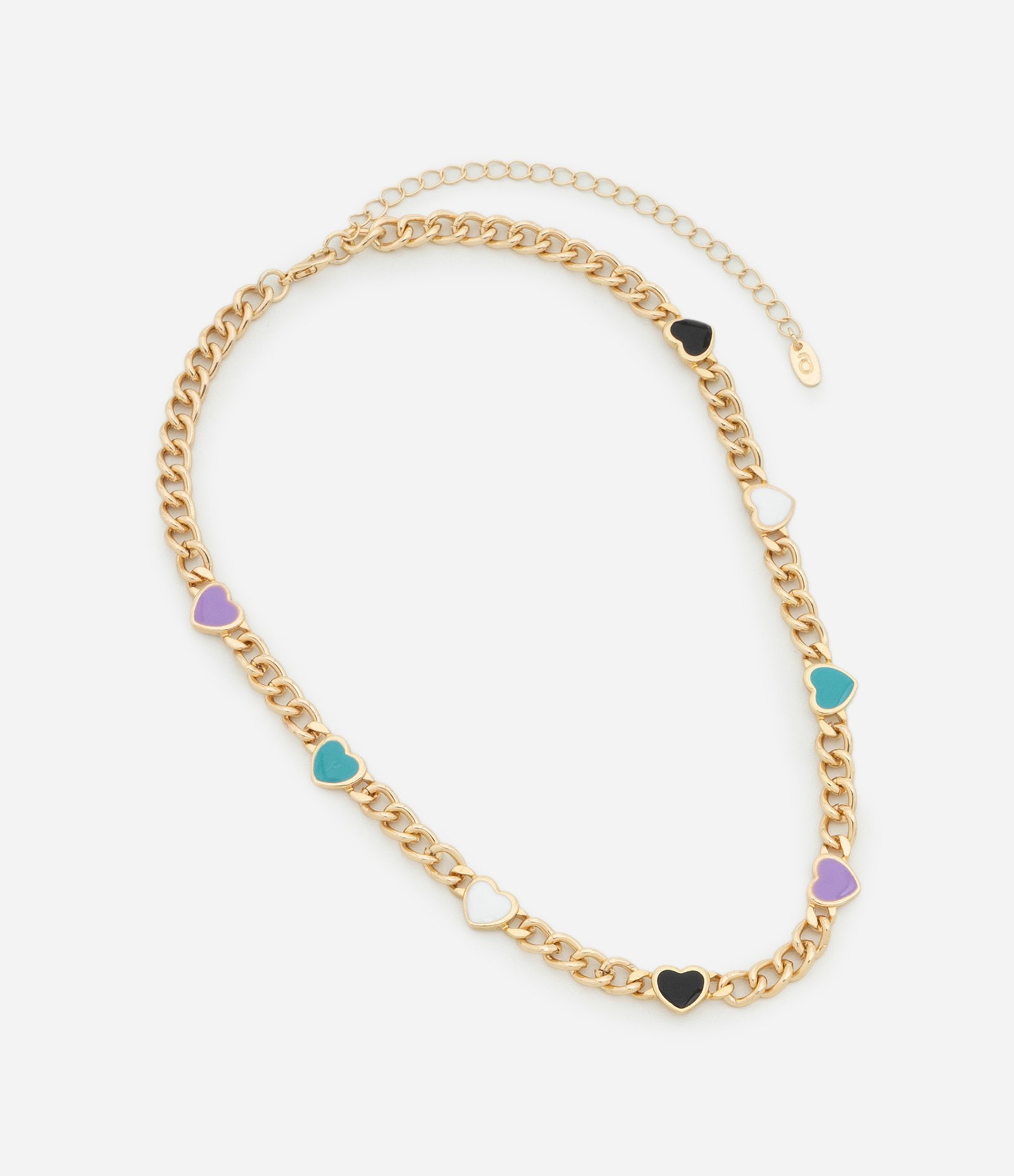 Colar Curto Esmaltado com Corações Dourado 2