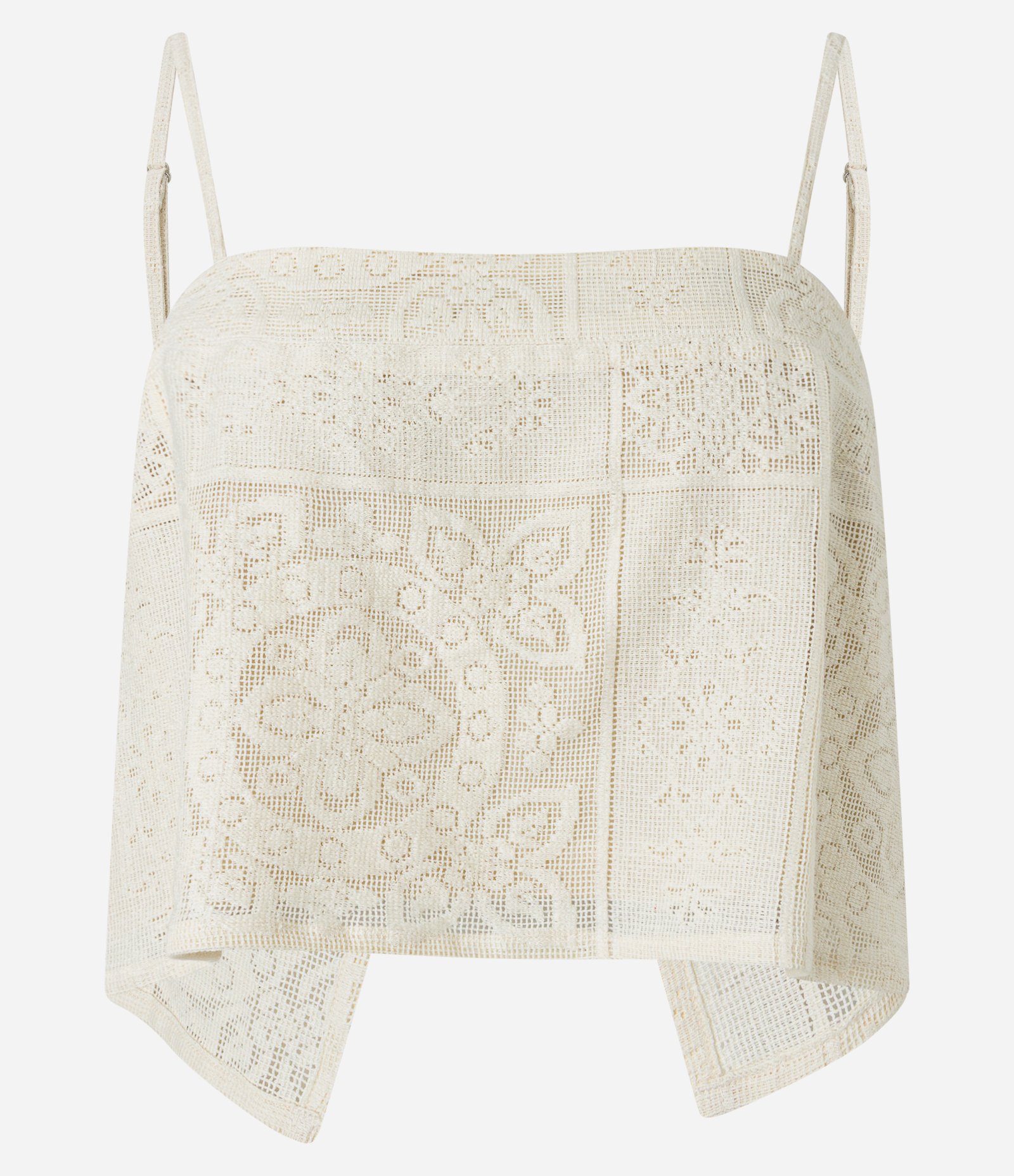 Blusa Cropped com Amarração nas Costas e Estampa Guipire Floral Bege 5