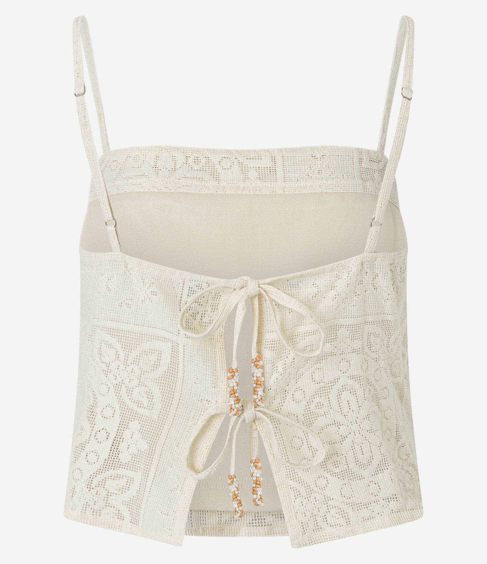 Blusa Cropped com Amarração nas Costas e Estampa Guipire Floral Bege 7