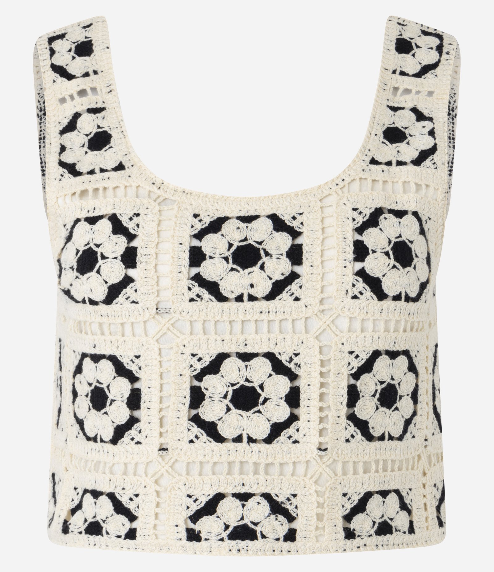 Blusa Curta em Tricô com Efeito Crochê Floral Off White 6