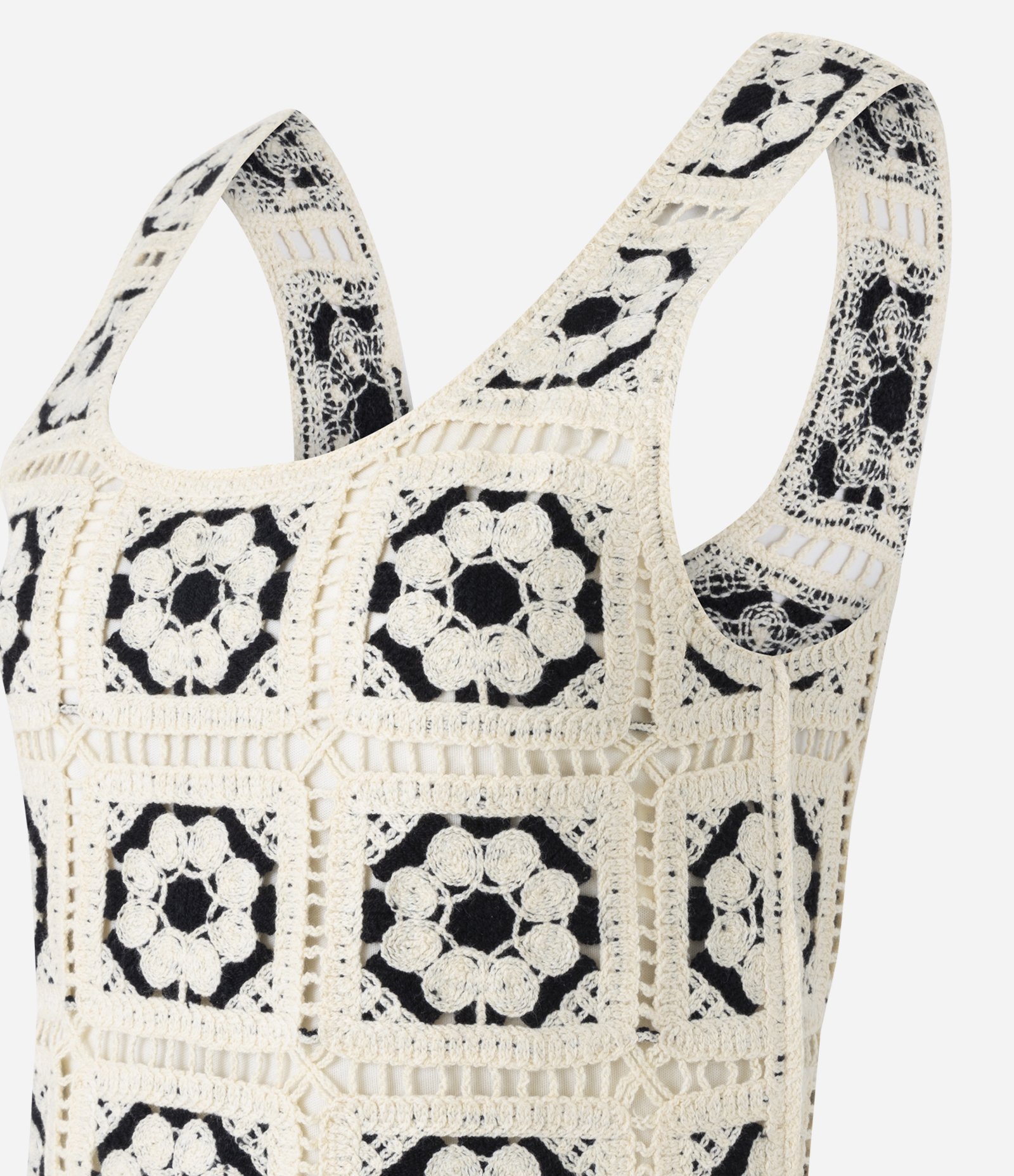 Blusa Curta em Tricô com Efeito Crochê Floral Off White 7