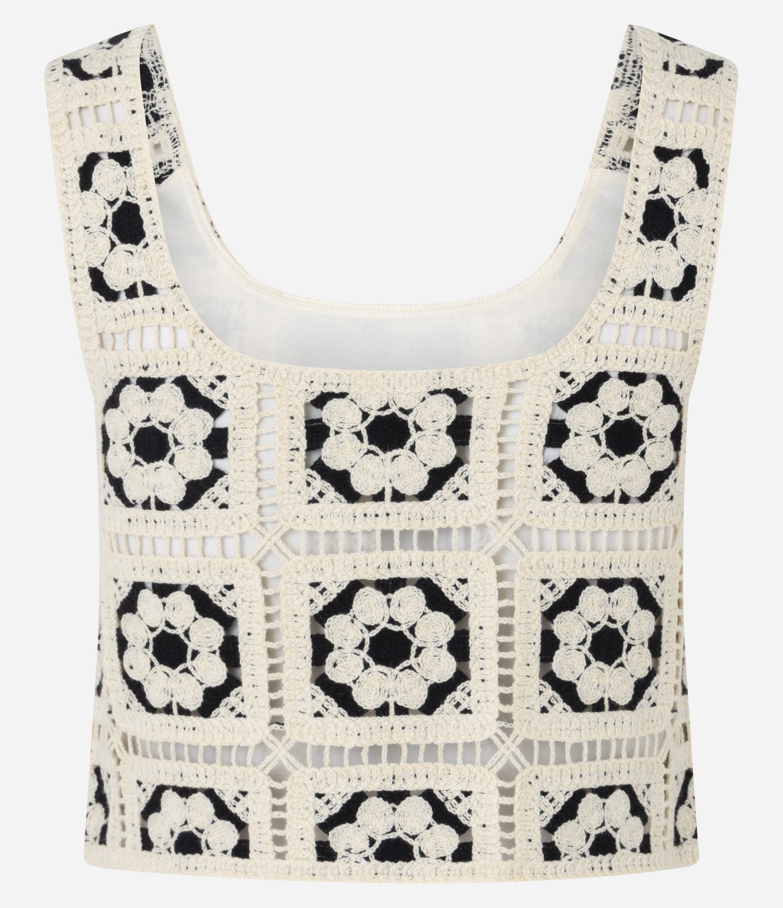 Blusa Curta em Tricô com Efeito Crochê Floral Off White 8