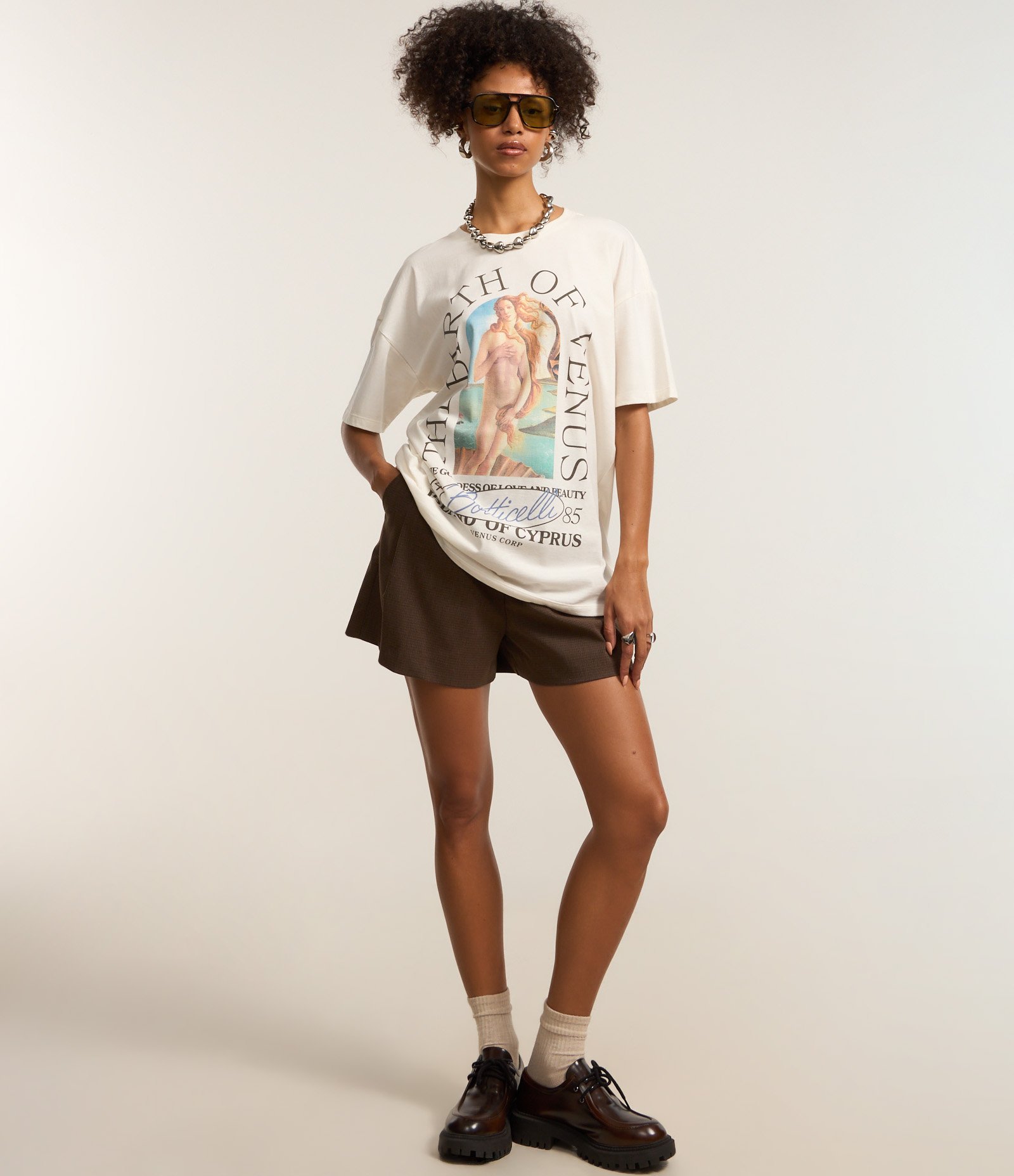 Camiseta Over em Algodão com Estampa The Birth of Venus Branco 2