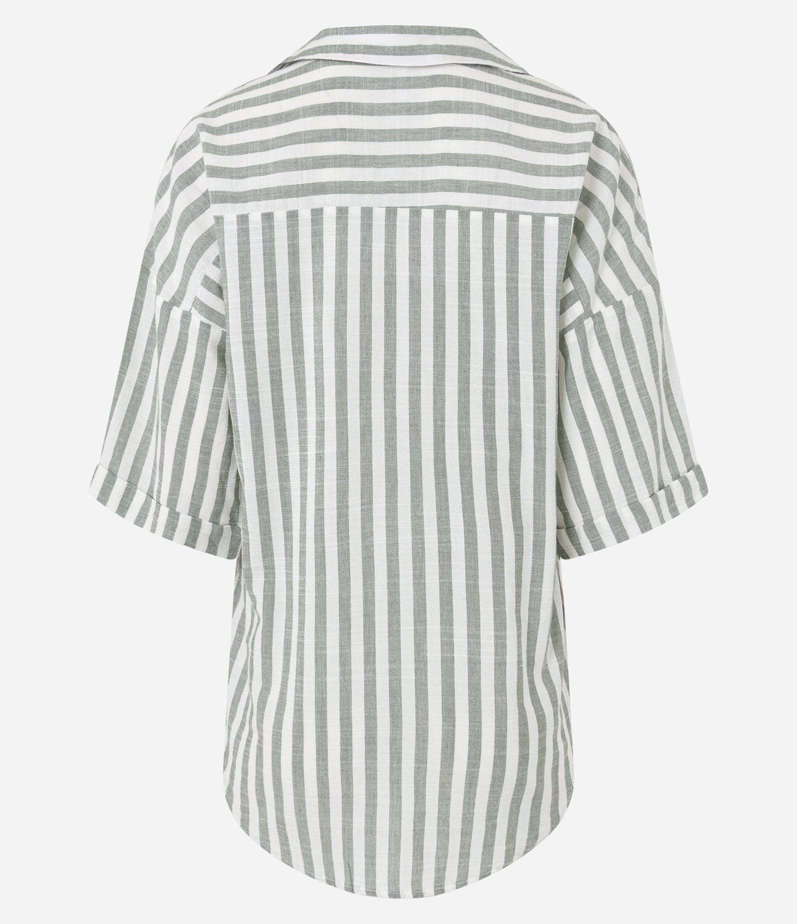 Saída de Praia Camisa em Viscose com Estampa Listrada e Gola V Verde/Branco 4
