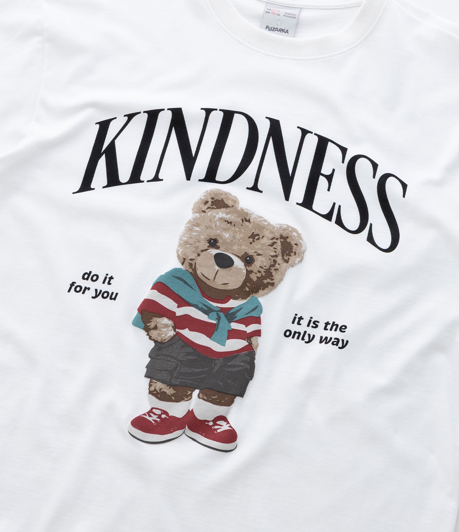 Camiseta Infantil com Estampa Urso Kindness - Tam 5 a 14 Anos Branco 4
