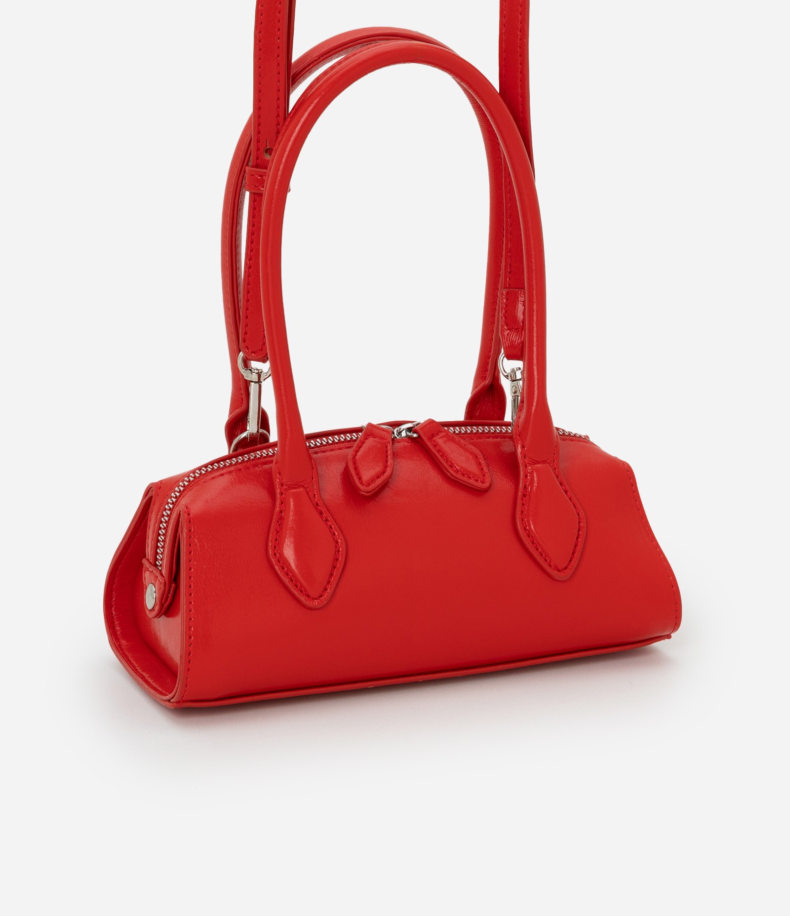 Bolsa Transversal Mini Satchel com Alça de Mão e Zíper Duplo 2