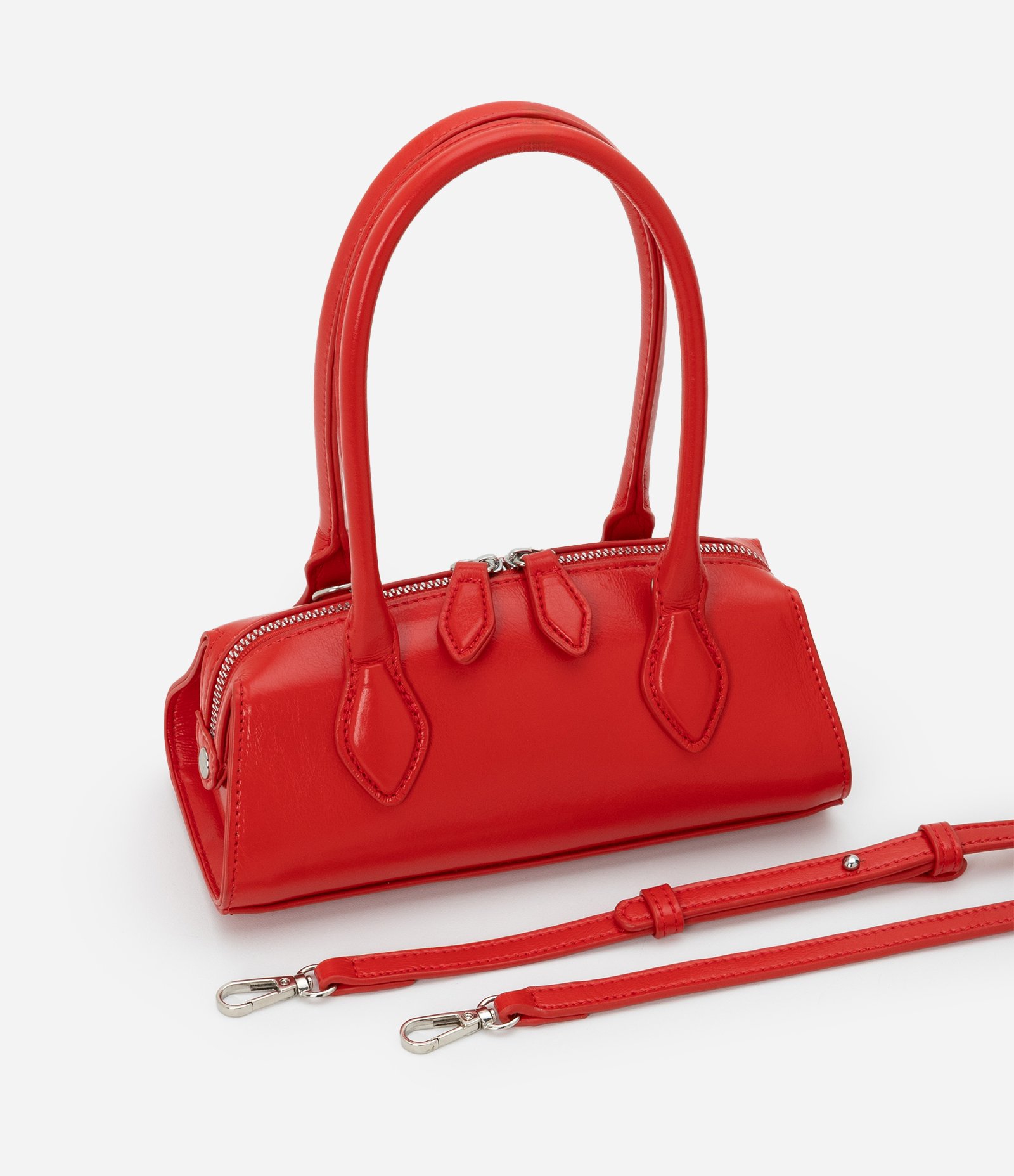 Bolsa Transversal Mini Satchel com Alça de Mão e Zíper Duplo 8