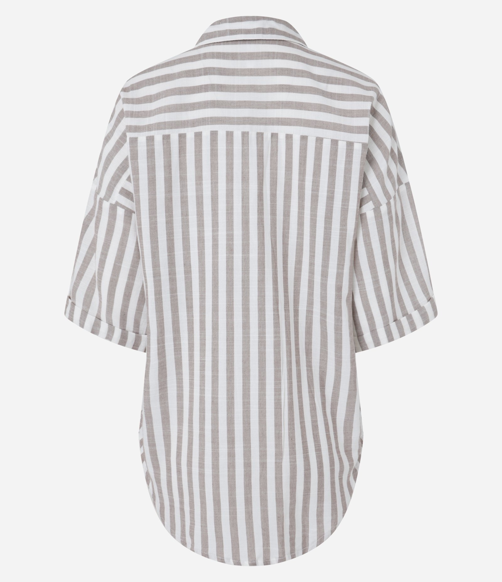 Saída de Praia Camisa em Viscose com Estampa Listrada e Gola V Marrom Claro 5