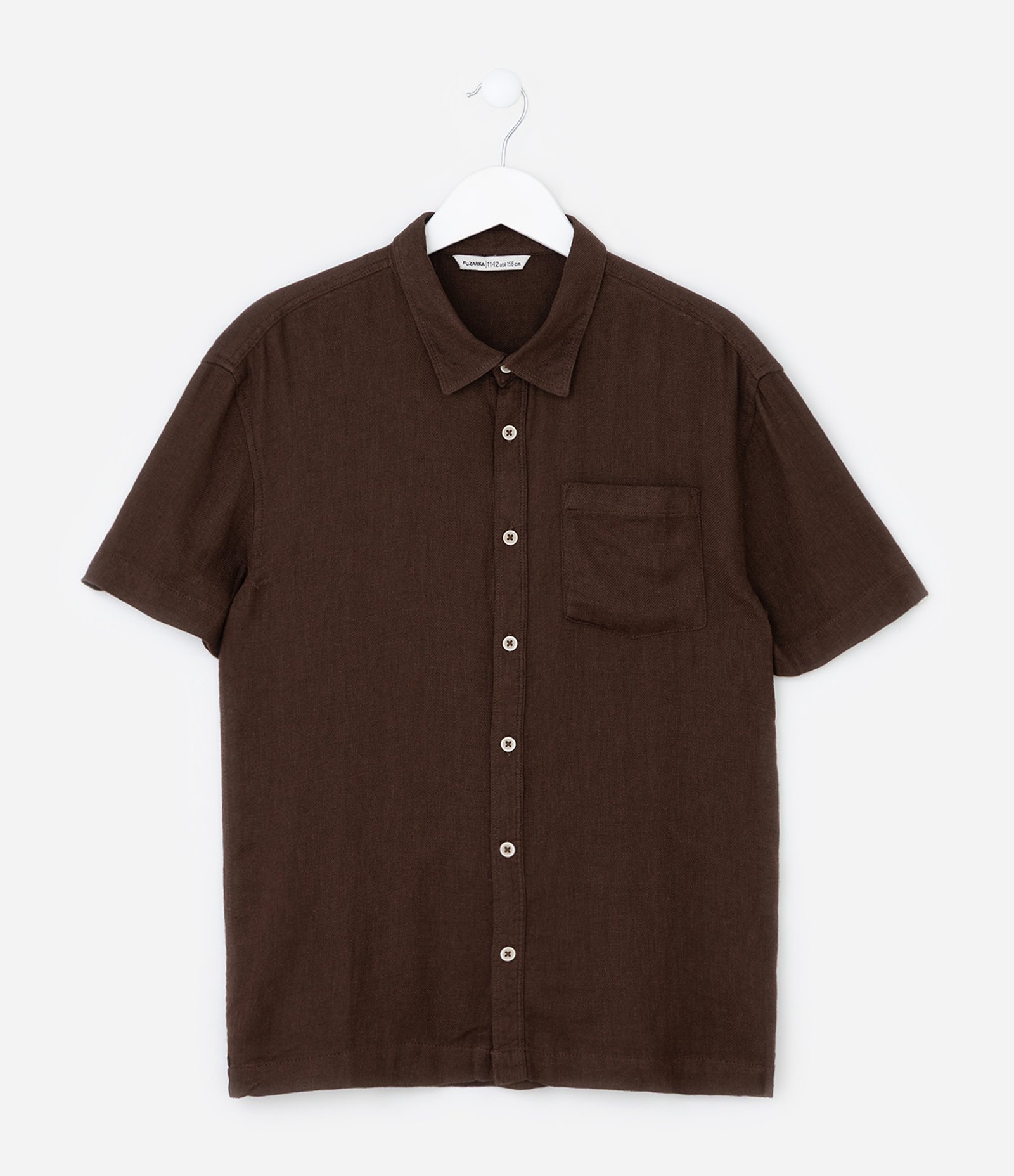 Camisa Infantil em Viscolinho com Bolso - Tam 5 a 14 Anos Marrom 1