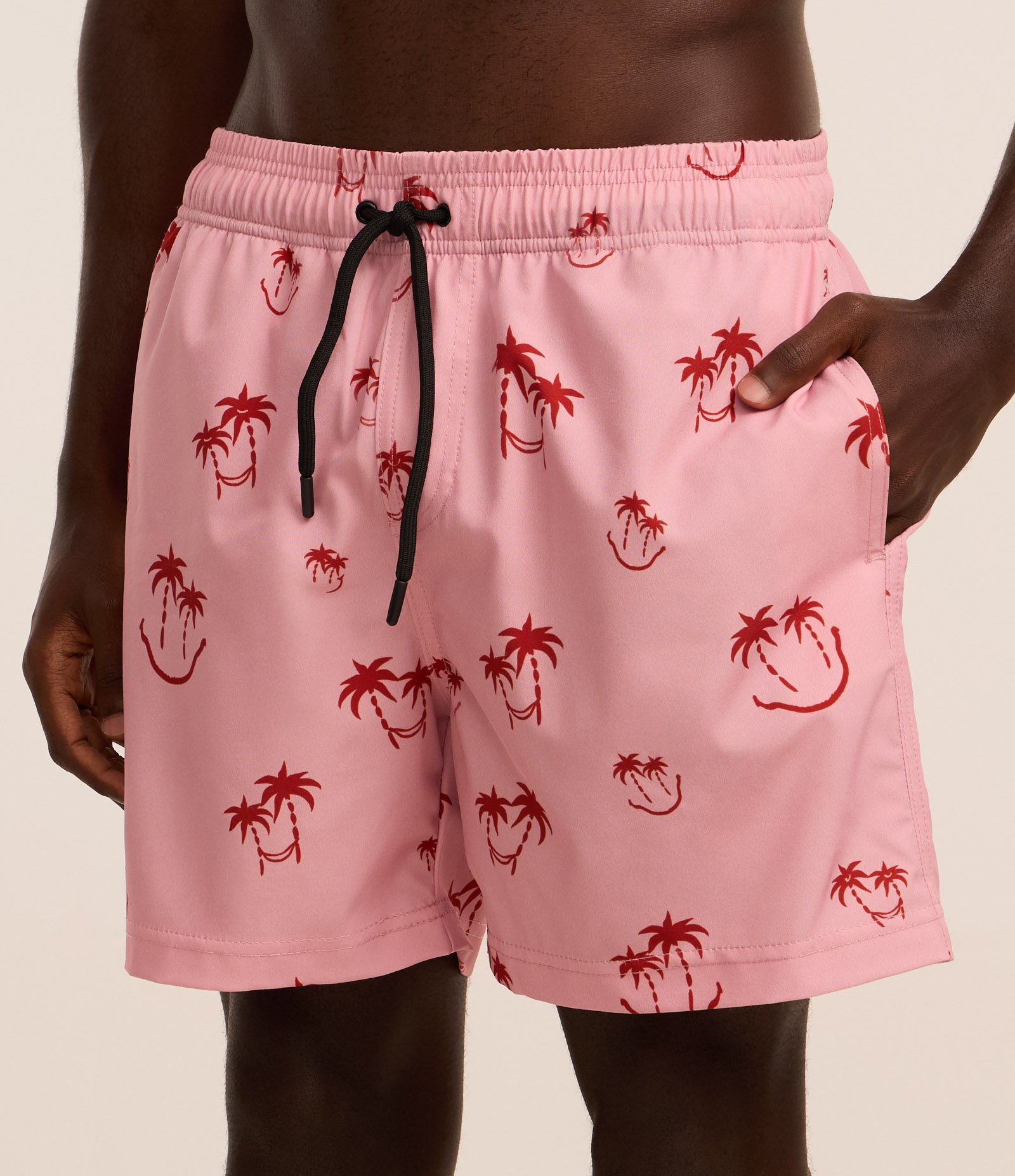 Bermuda de Banho em Microfibra com Estampa de Coqueiros Rosa 2