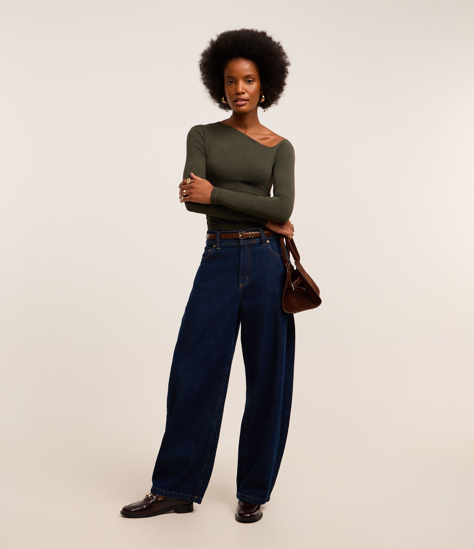 Body com Decote Assimétrico e Padronagem Mescla Verde Escuro 2