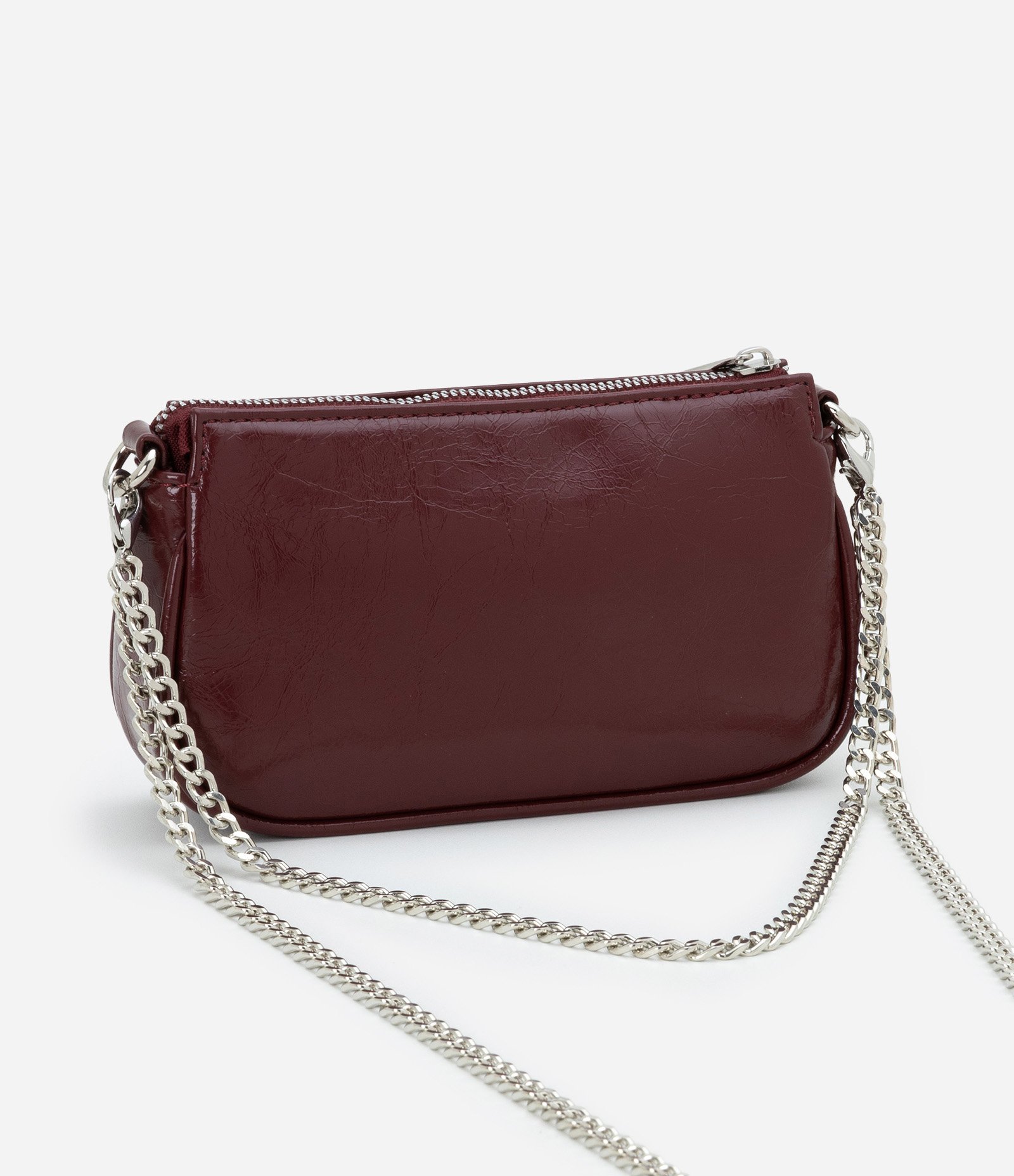 Bolsa Baguete Pequena Texturizada com Alças de Corrente Vinho 4