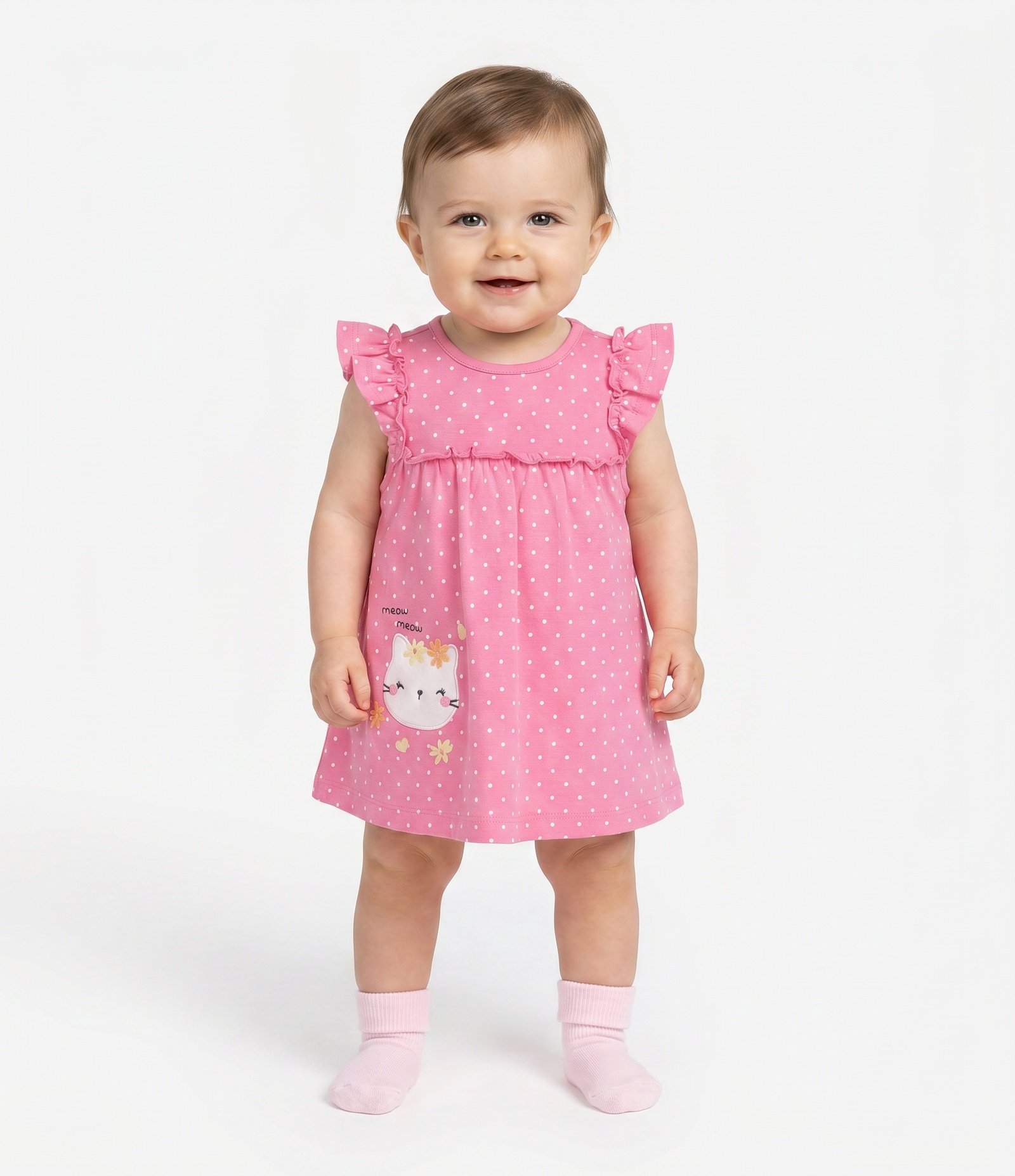 Vestido Body com Estampa Poá e Bordado Ursinha - Tam 0 a 18 Meses Rosa 1