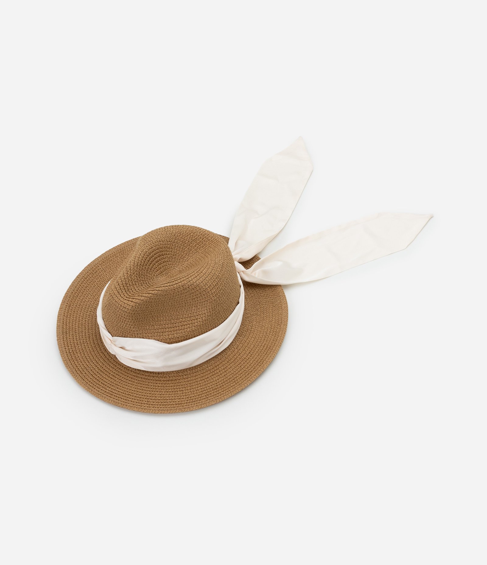 Chapéu de Praia Panamá com Lenço Acetinado Bege 1