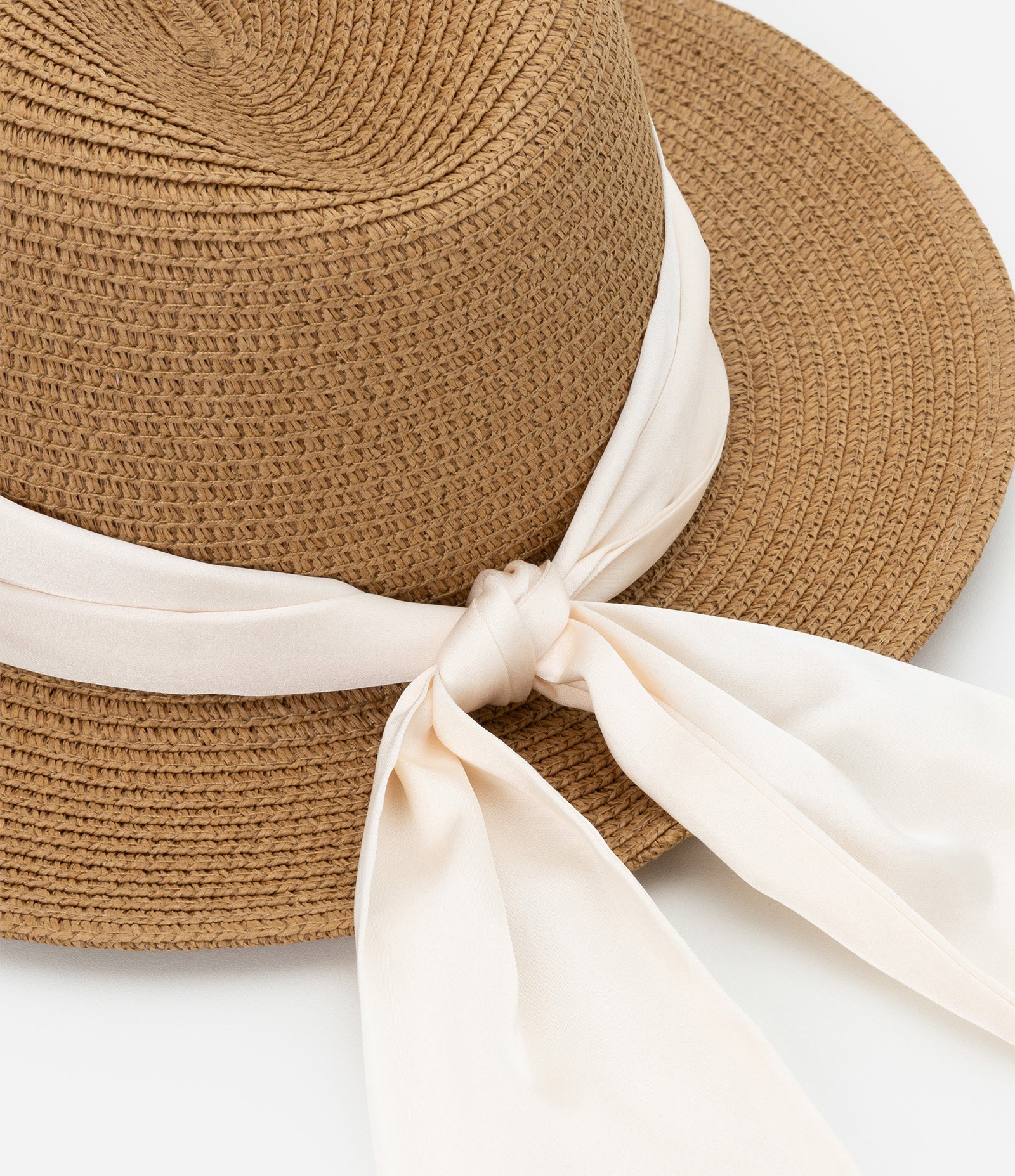 Chapéu de Praia Panamá com Lenço Acetinado Bege 3