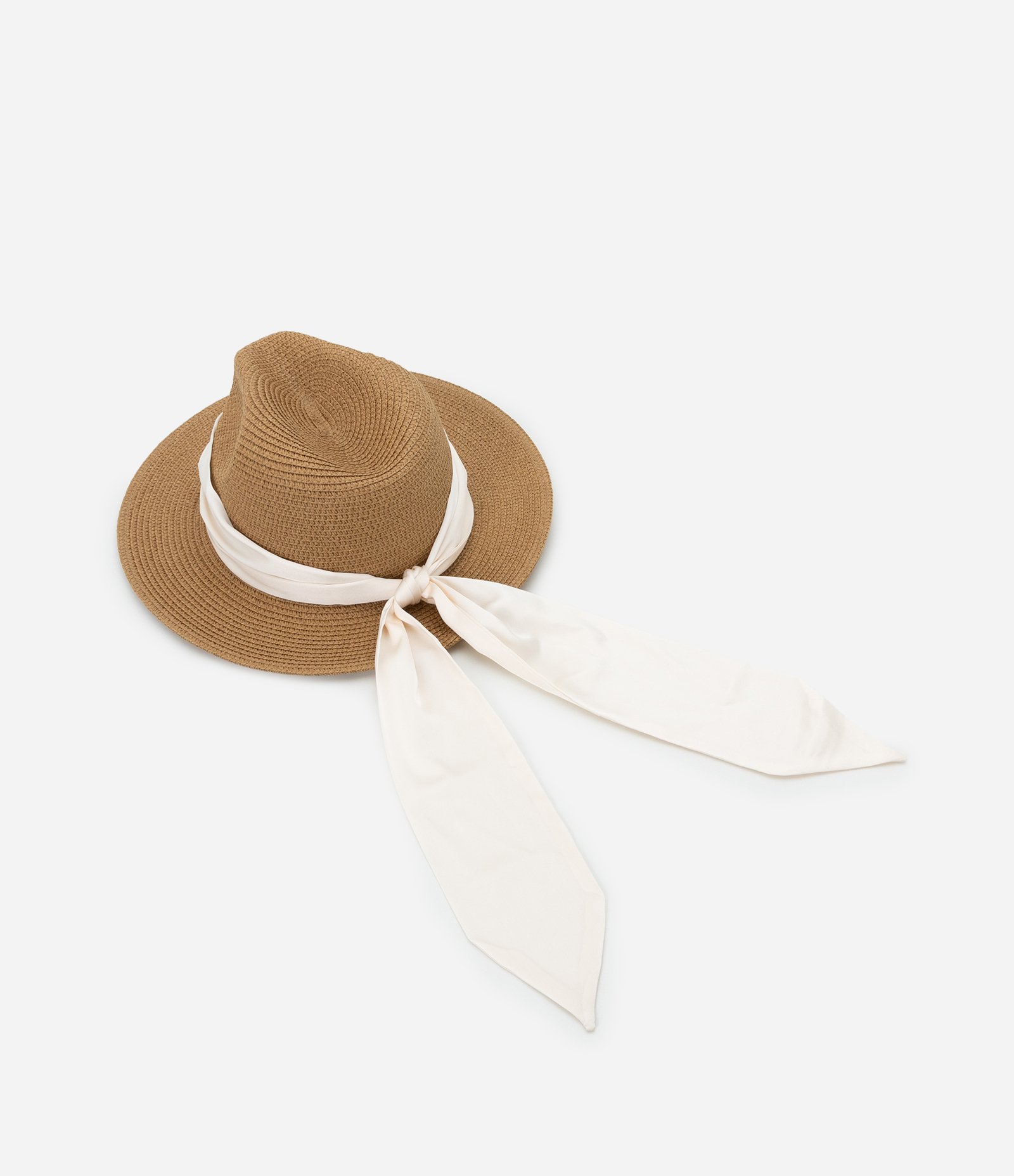 Chapéu de Praia Panamá com Lenço Acetinado Bege 4