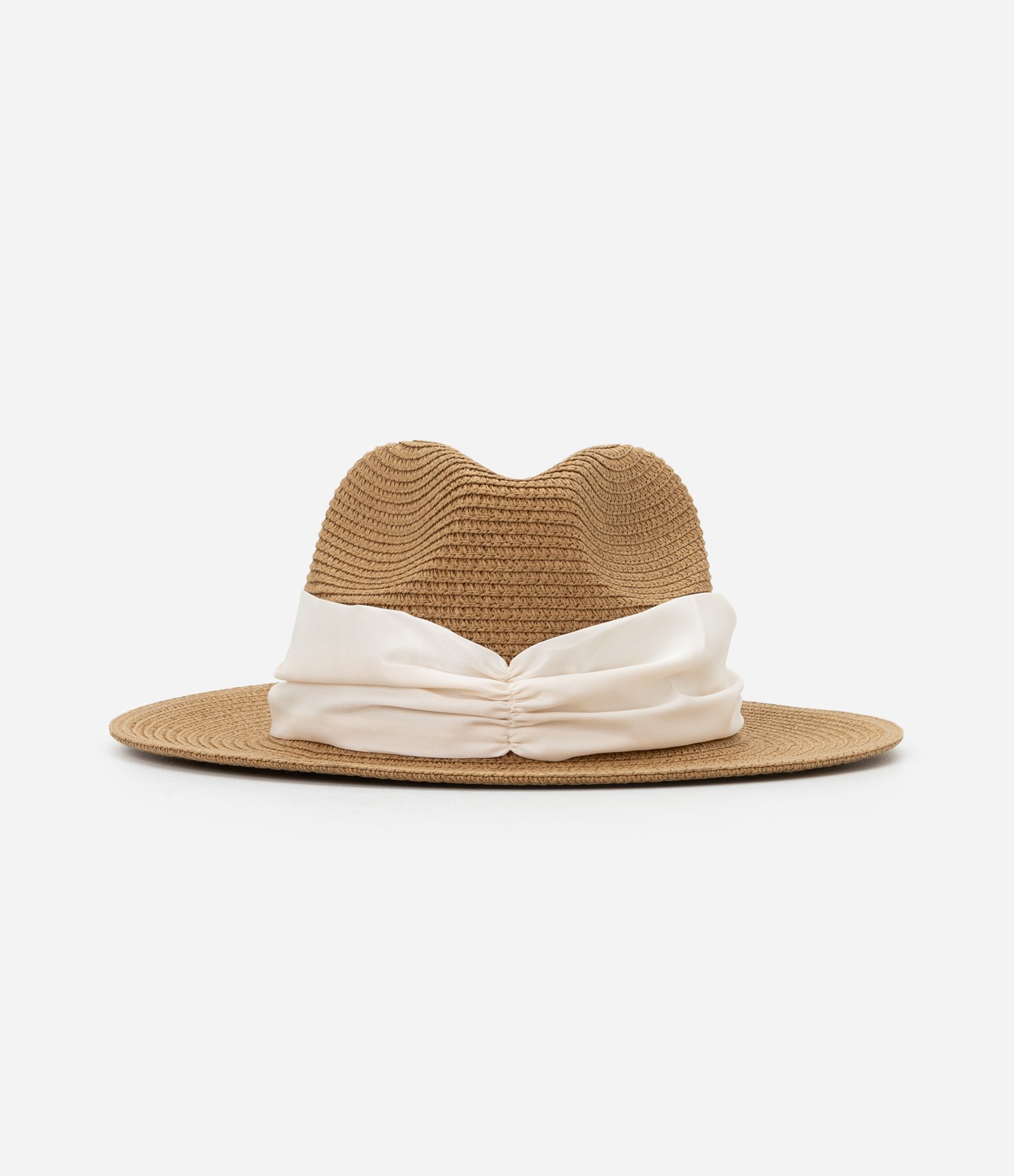 Chapéu de Praia Panamá com Lenço Acetinado Bege 5