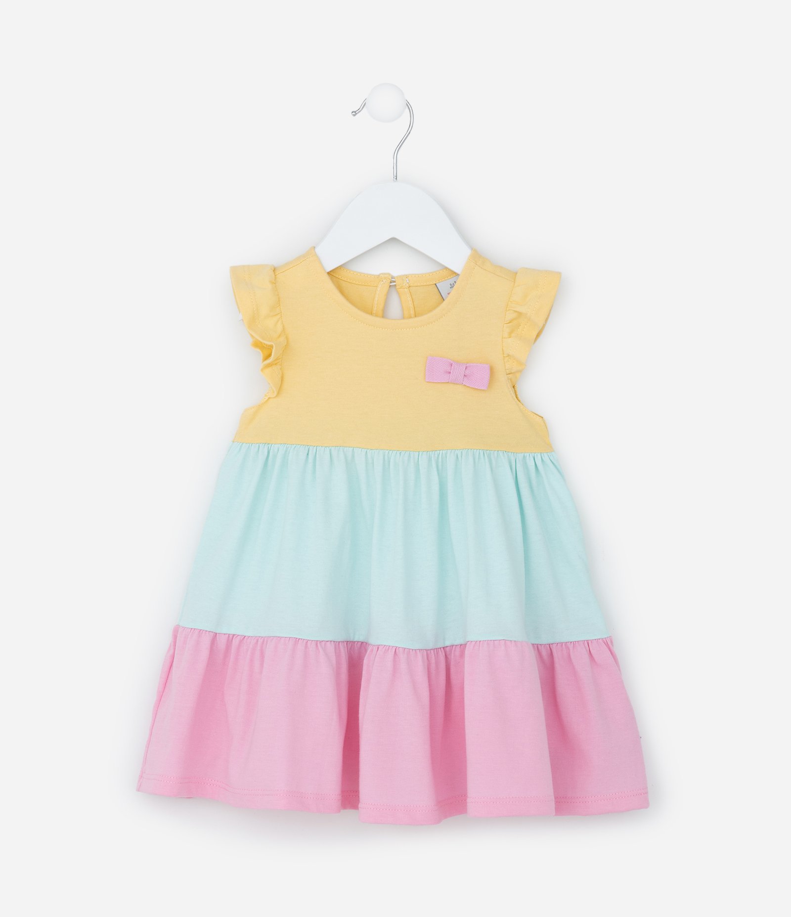 Vestido Infantil com Babados Maria e Lacinho - Tam 0 a 18 meses Amarelo/Azul/Rosa 1