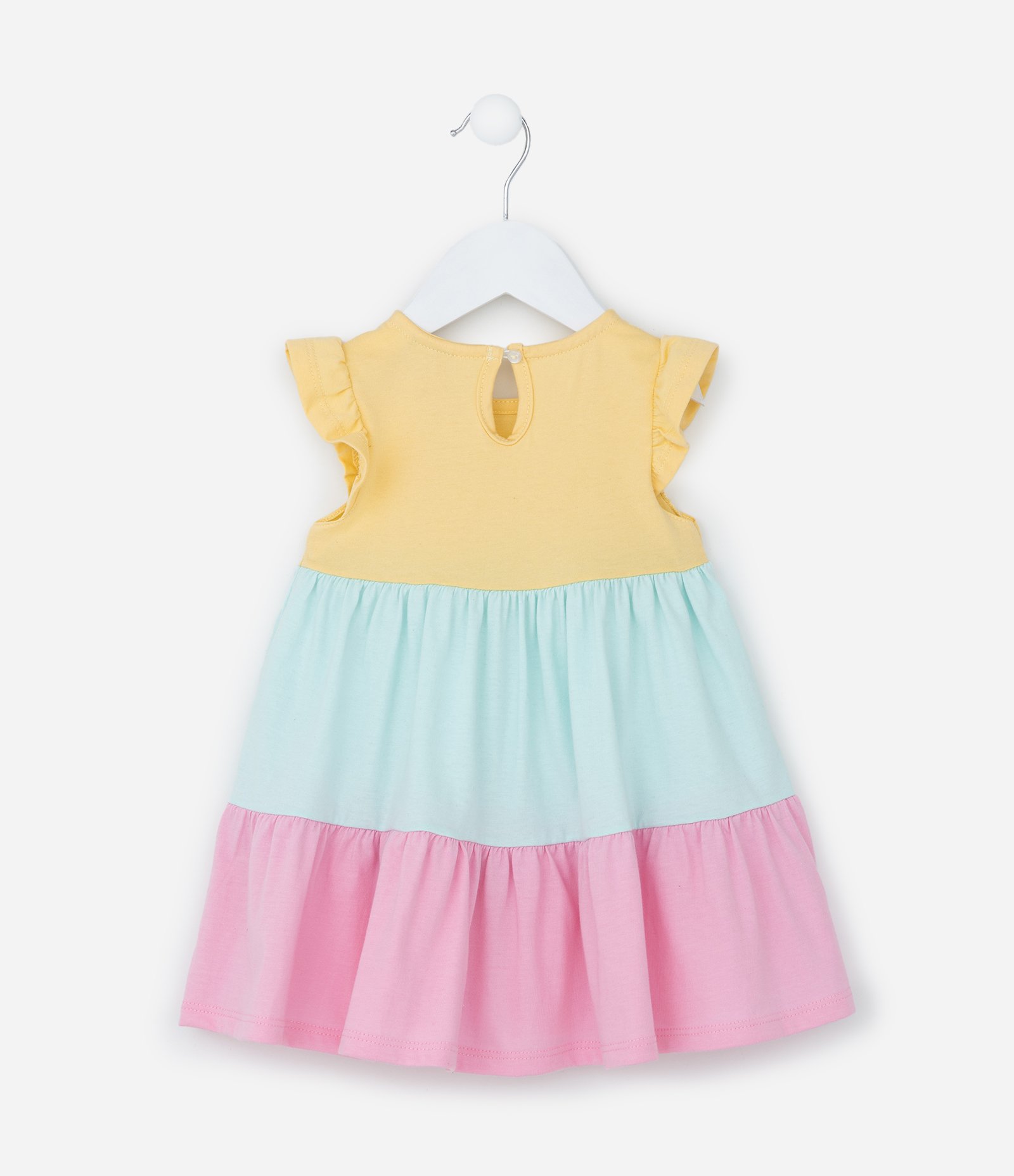 Vestido Infantil com Babados Maria e Lacinho - Tam 0 a 18 meses Amarelo/Azul/Rosa 2
