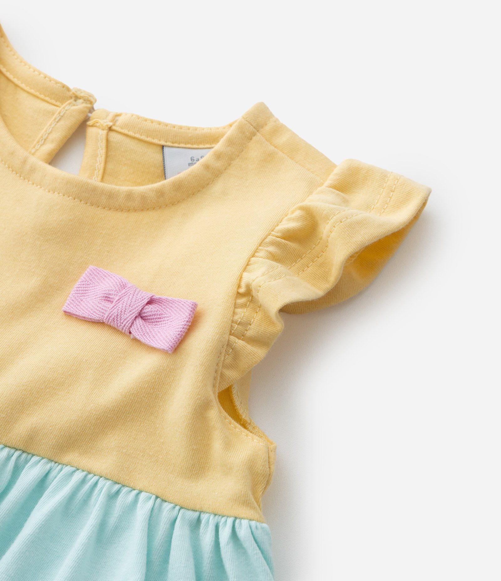 Vestido Infantil com Babados Maria e Lacinho - Tam 0 a 18 meses Amarelo/Azul/Rosa 5