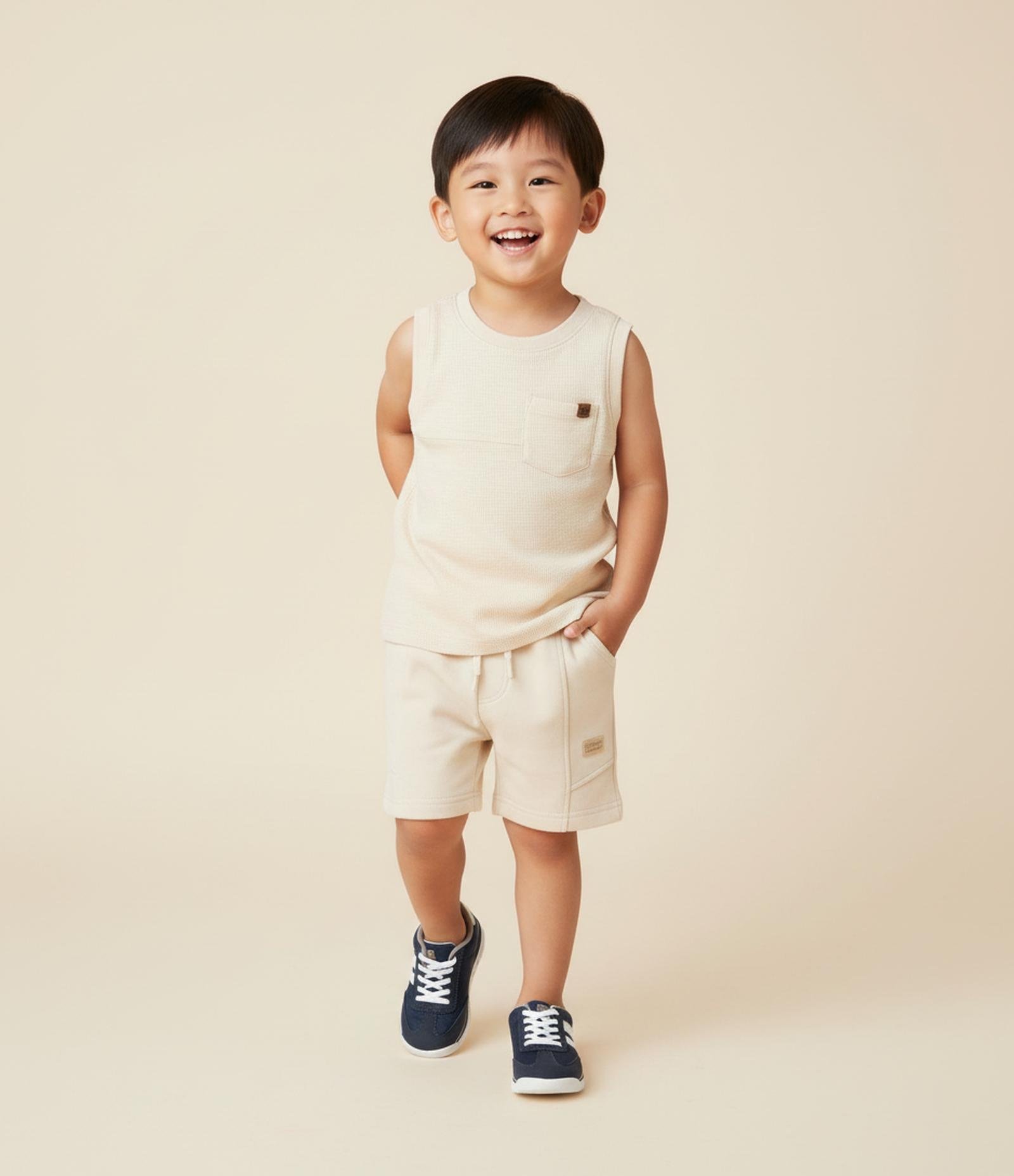 Regata Infantil em Malha Flamê com Bolsinho - Tam 1 a 5 Anos Bege Claro 1