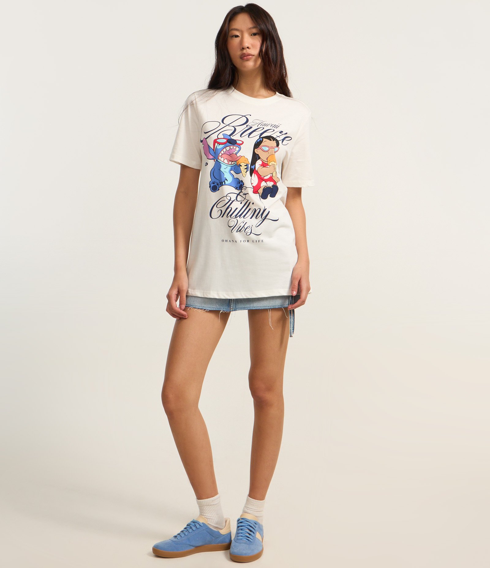 Camiseta T-shirt em Algodão com Estampa Stitch Hawaii Breeze Branco 2