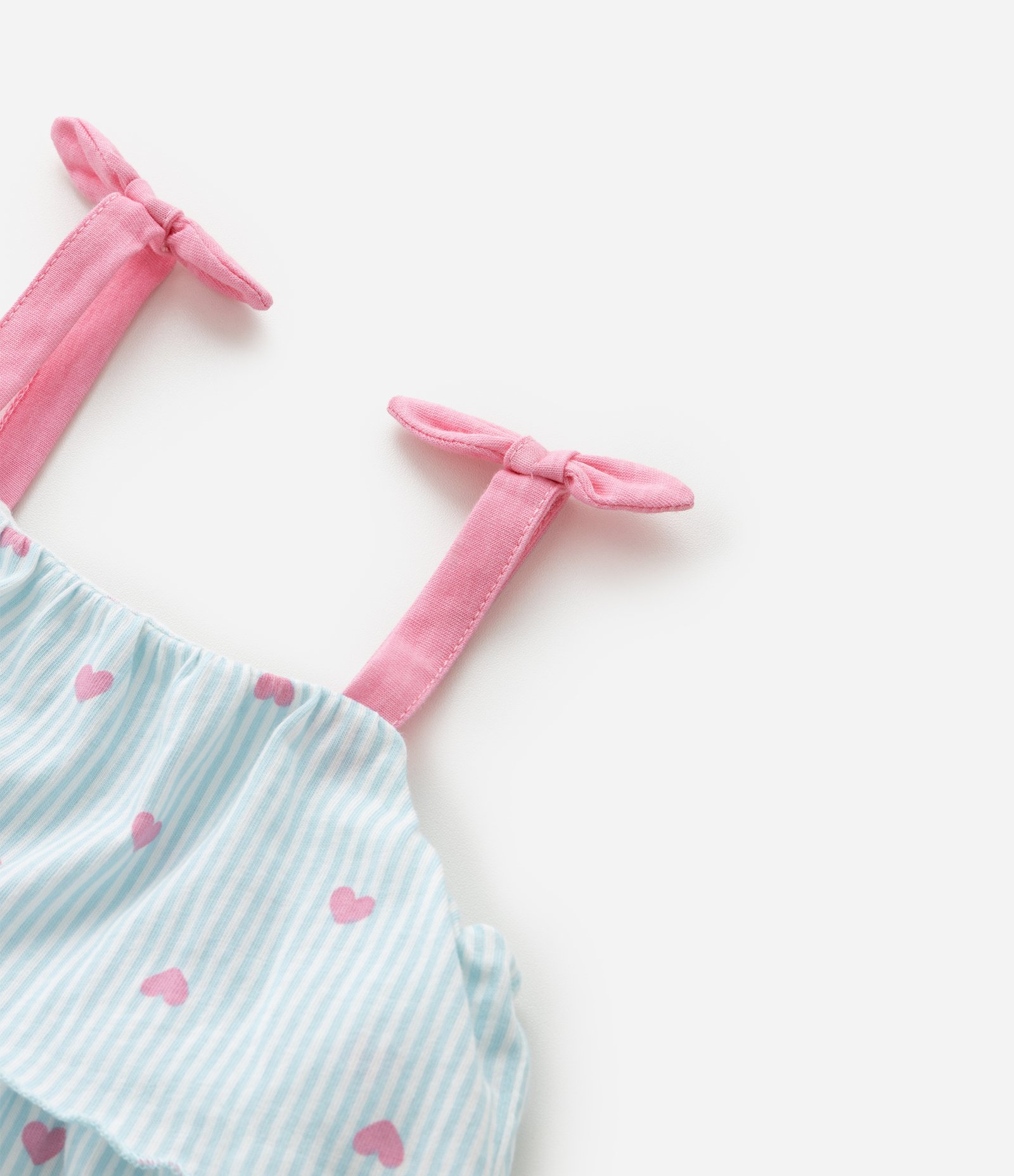 Conjunto Infantil com Estampa de Listras e Corações - Tam 0 a 18 Meses Azul/Rosa 10