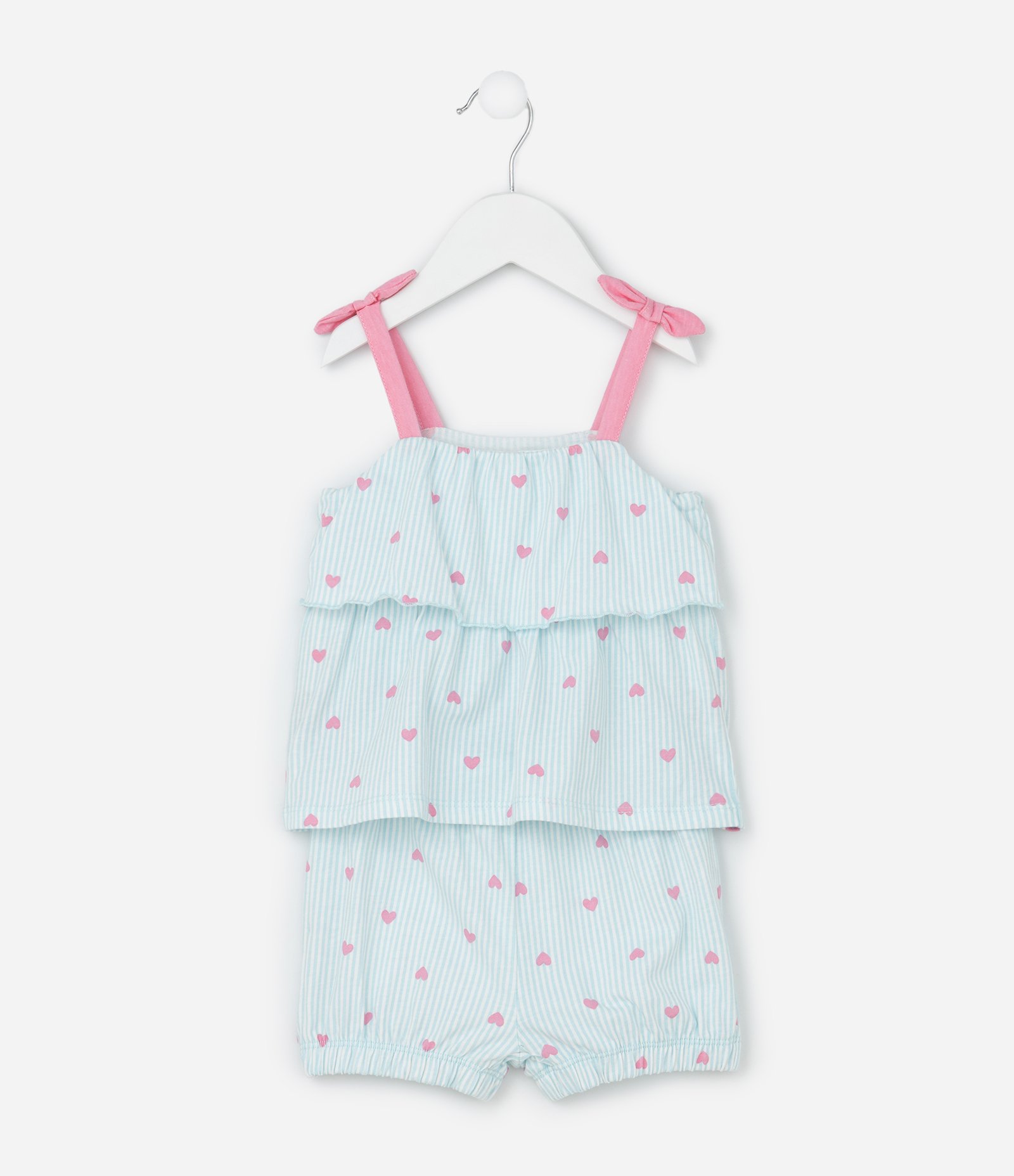 Conjunto Infantil com Estampa de Listras e Corações - Tam 0 a 18 Meses Azul/Rosa 1