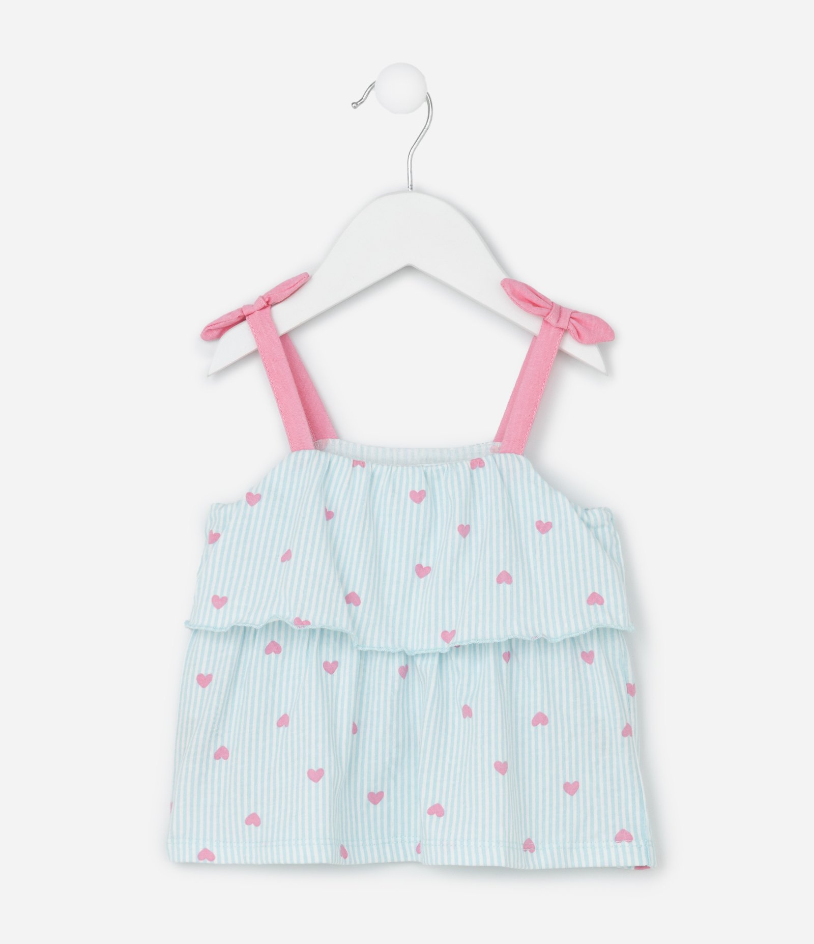 Conjunto Infantil com Estampa de Listras e Corações - Tam 0 a 18 Meses Azul/Rosa 2