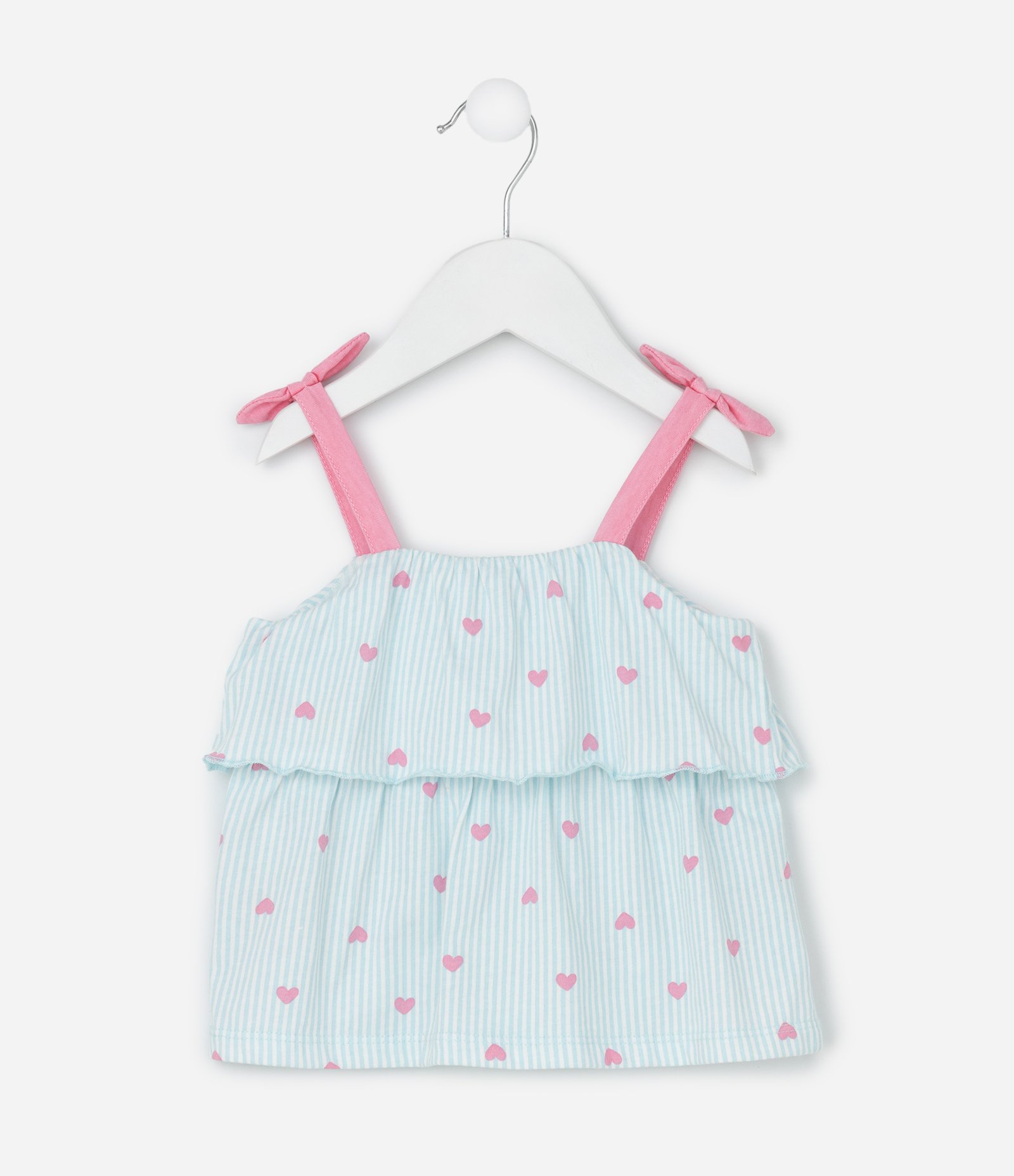 Conjunto Infantil com Estampa de Listras e Corações - Tam 0 a 18 Meses Azul/Rosa 3