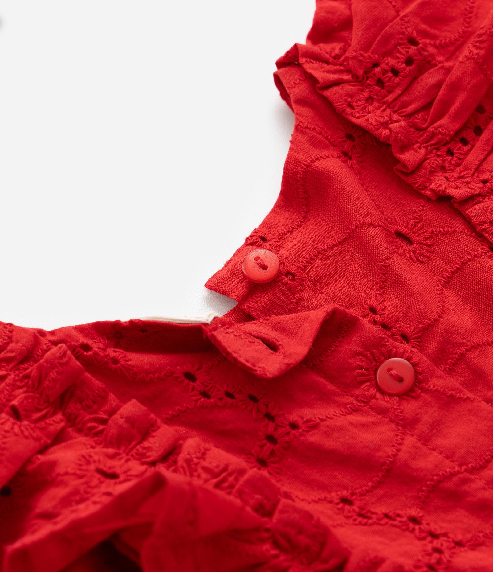 Vestido Infantil em Tricoline com Babados e Calcinha - Tam 3 a 18 Meses Vermelho 9