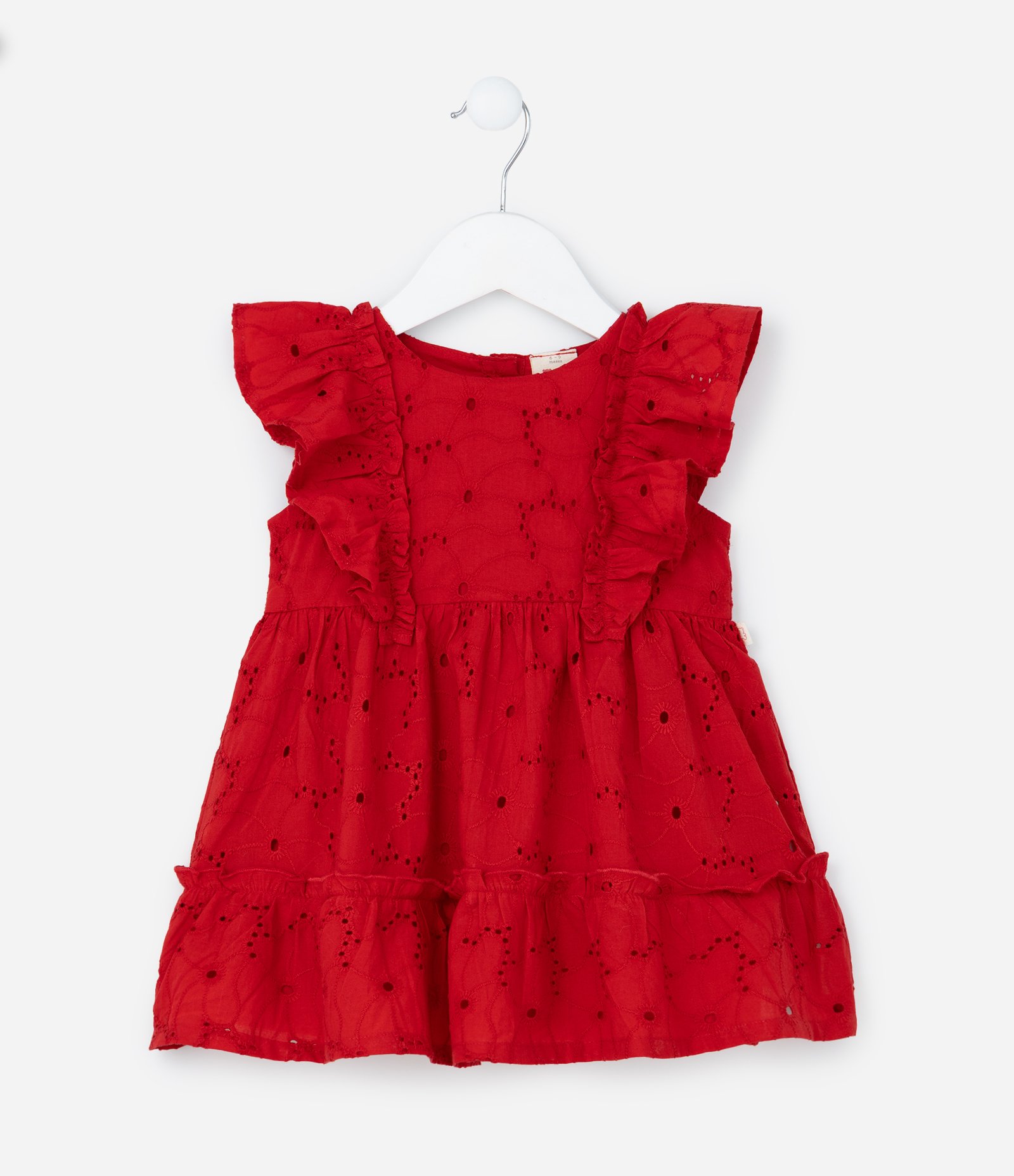 Vestido Infantil em Tricoline com Babados e Calcinha - Tam 3 a 18 Meses Vermelho 3