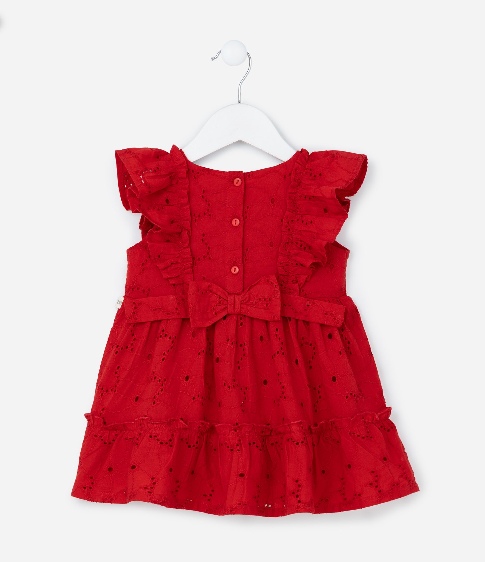 Vestido Infantil em Tricoline com Babados e Calcinha - Tam 3 a 18 Meses Vermelho 4