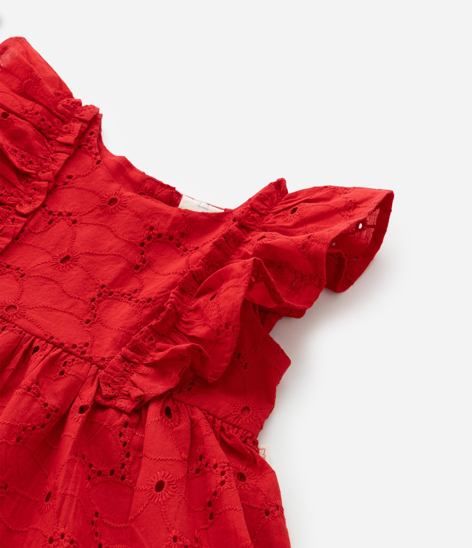 Vestido Infantil em Tricoline com Babados e Calcinha - Tam 3 a 18 Meses Vermelho 7