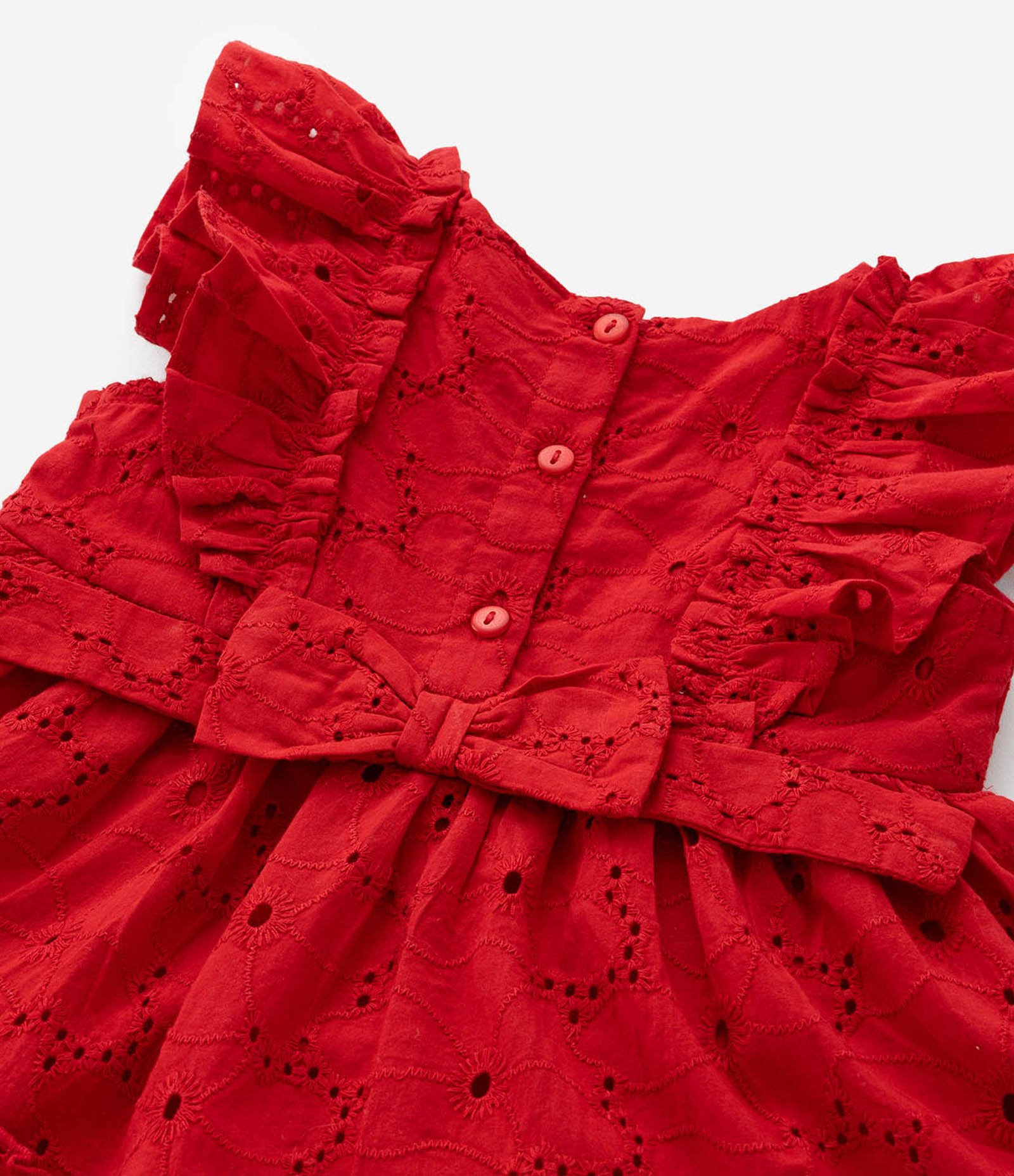 Vestido Infantil em Tricoline com Babados e Calcinha - Tam 3 a 18 Meses Vermelho 8