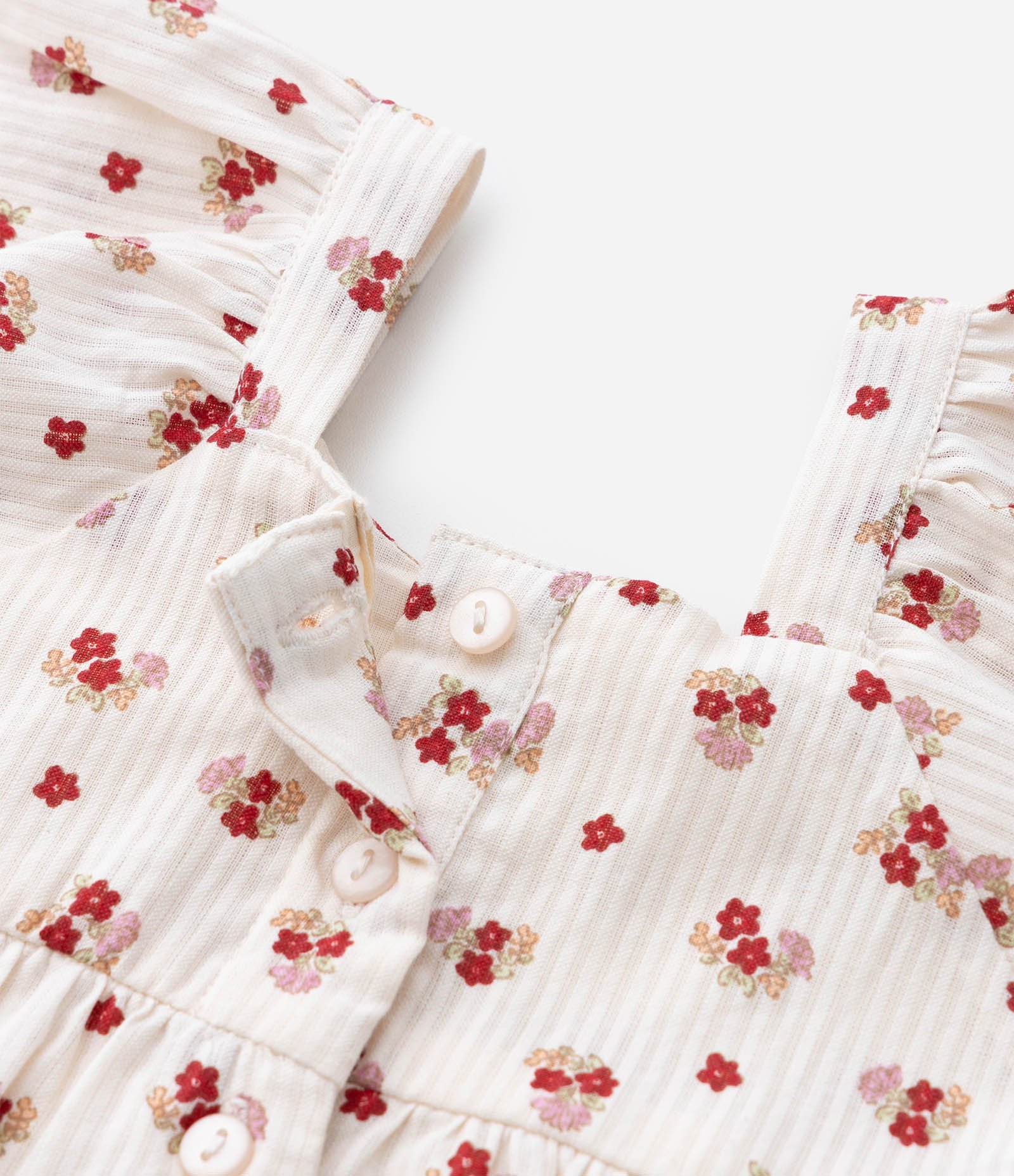 Vestido Infantil em Tricoline com Estampa Floral e Calcinha - Tam 3 a 18 Meses Bege 9