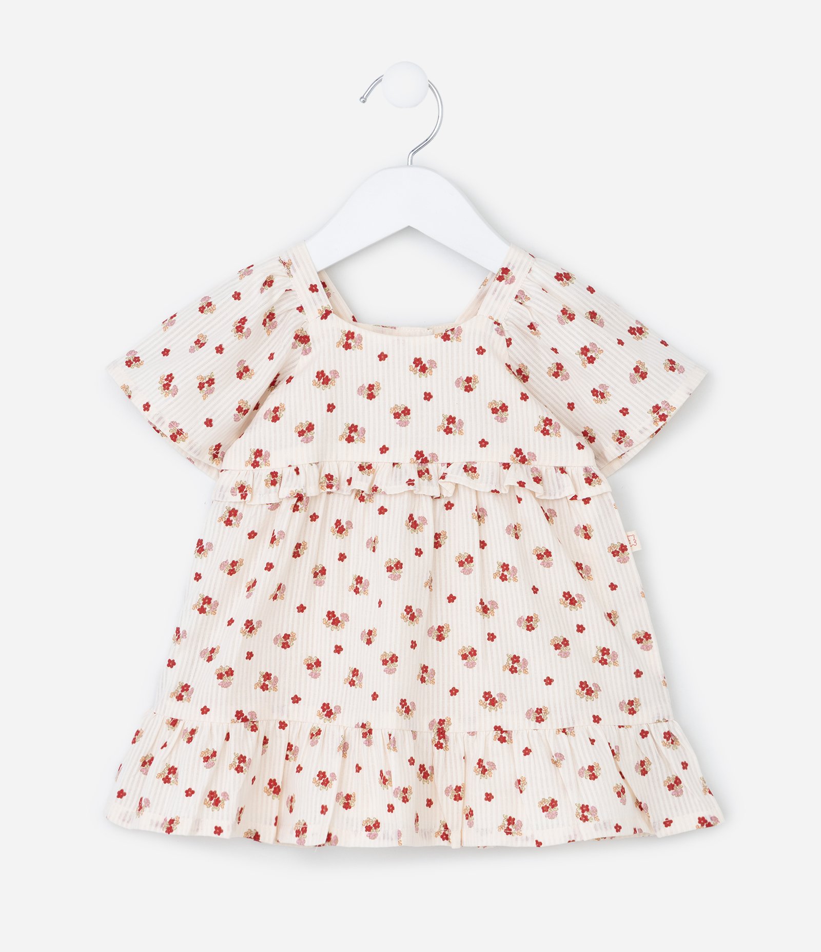 Vestido Infantil em Tricoline com Estampa Floral e Calcinha - Tam 3 a 18 Meses Bege 3