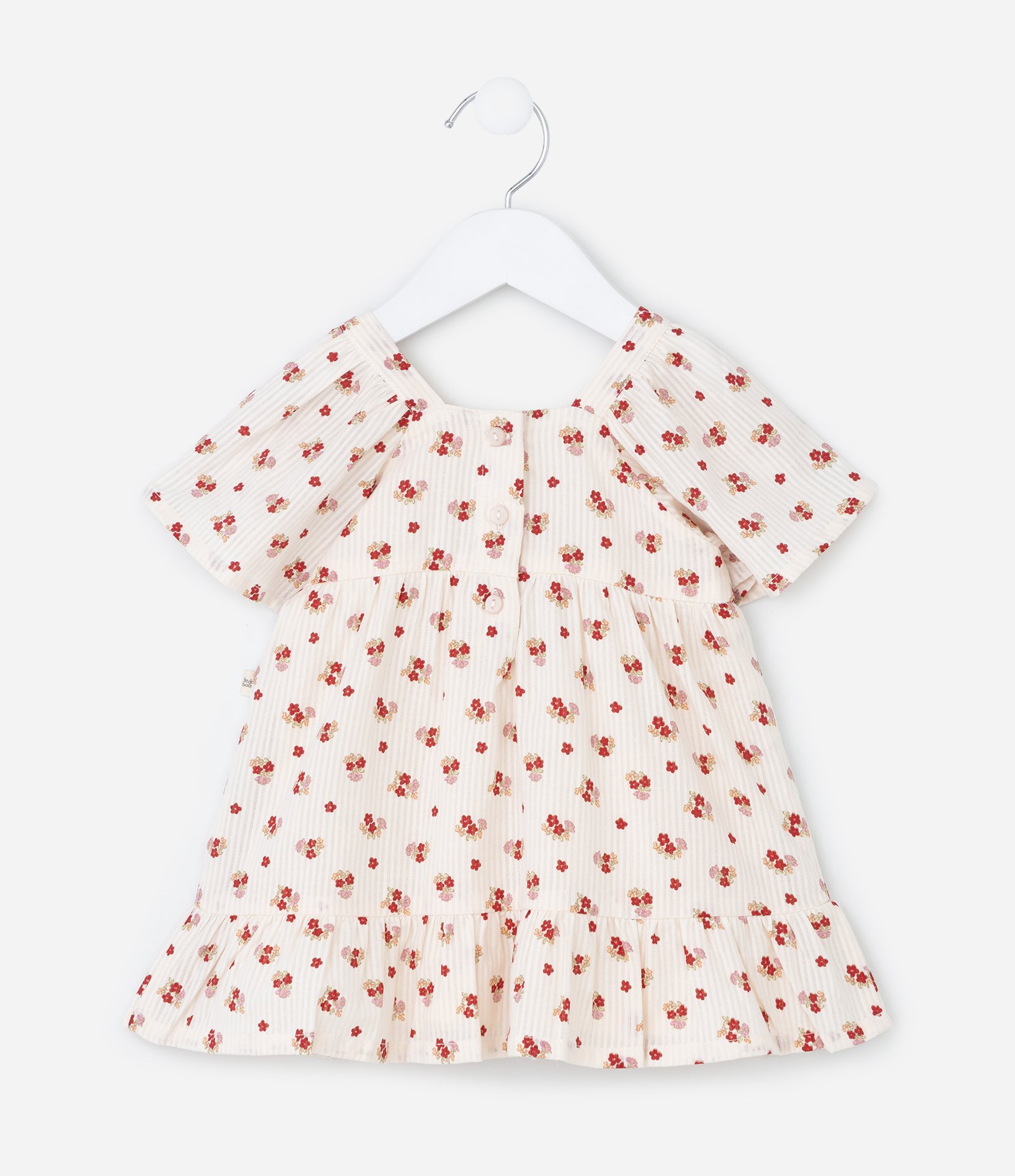 Vestido Infantil em Tricoline com Estampa Floral e Calcinha - Tam 3 a 18 Meses Bege 4
