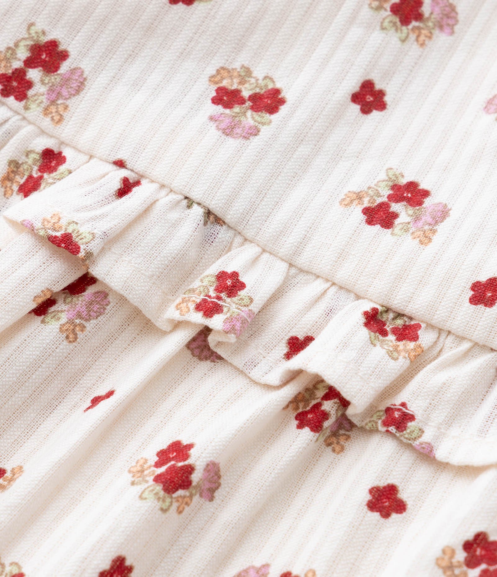 Vestido Infantil em Tricoline com Estampa Floral e Calcinha - Tam 3 a 18 Meses Bege 6